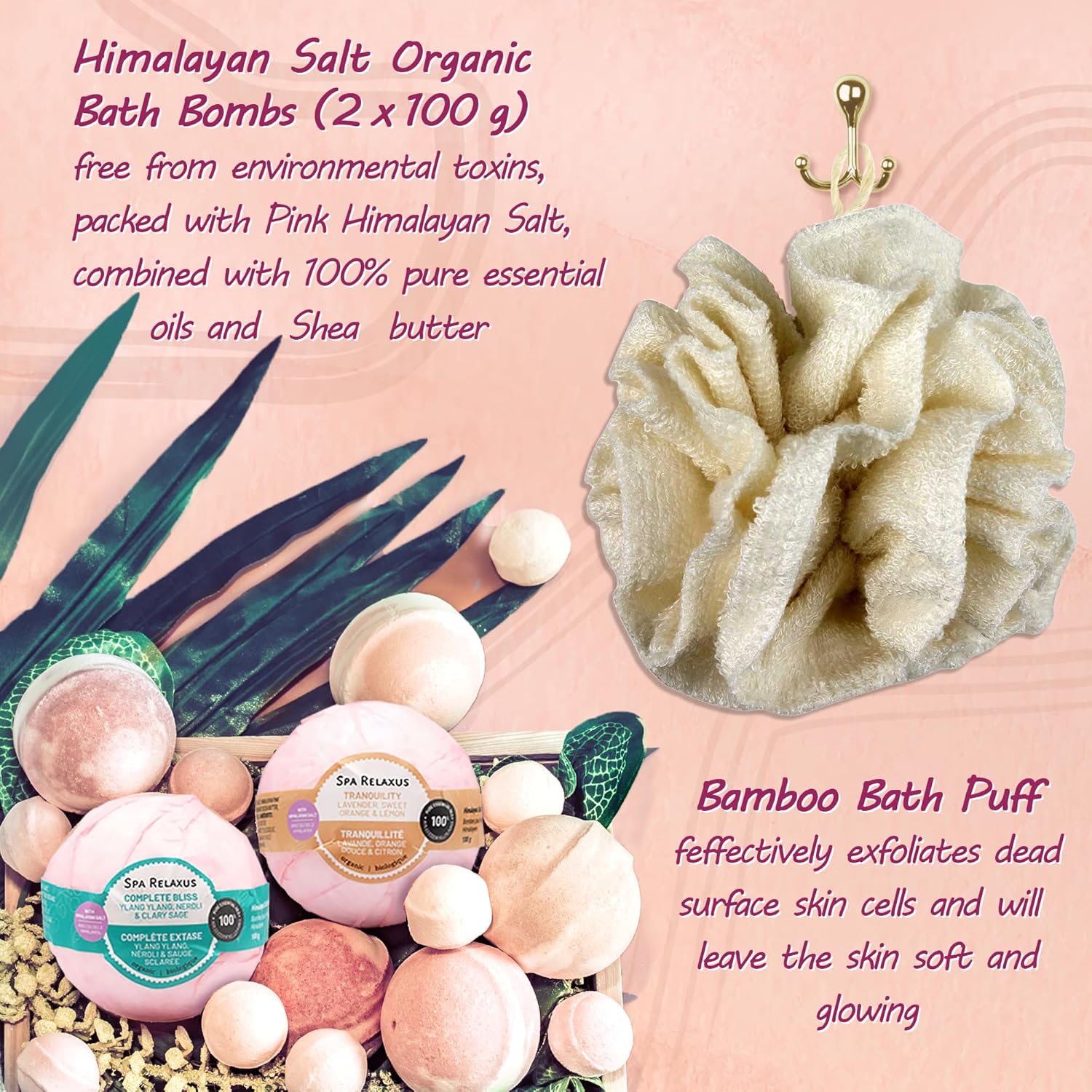 Cestas de regalo de spa para mujer, regalos de spa premium para mujeres con bolsa de cosméticos, bombas de baño, juego de regalo de spa hecho a mano