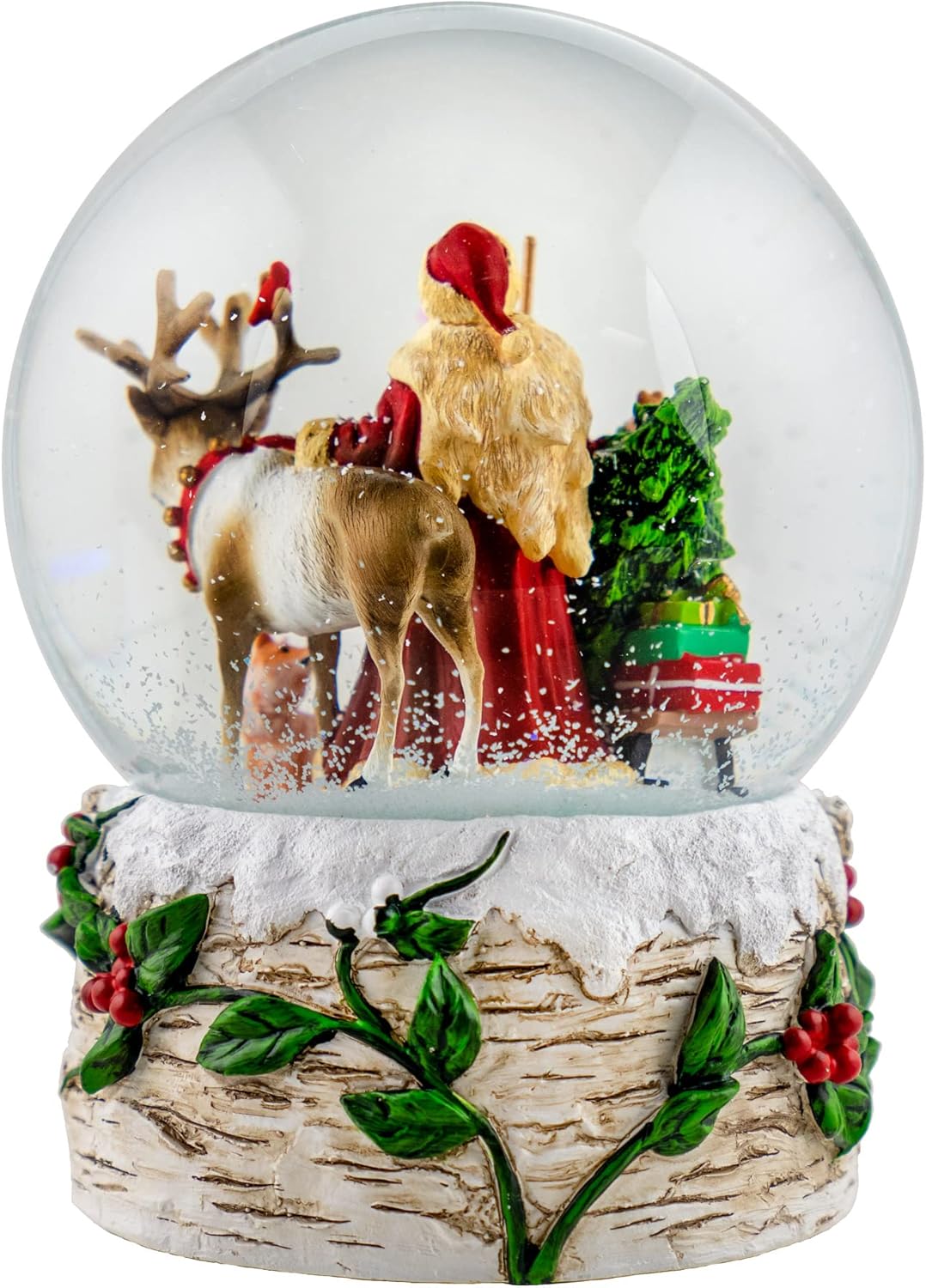 Santa musical de 4.724 in con globo de nieve de reno por San Francisco Music Box Company