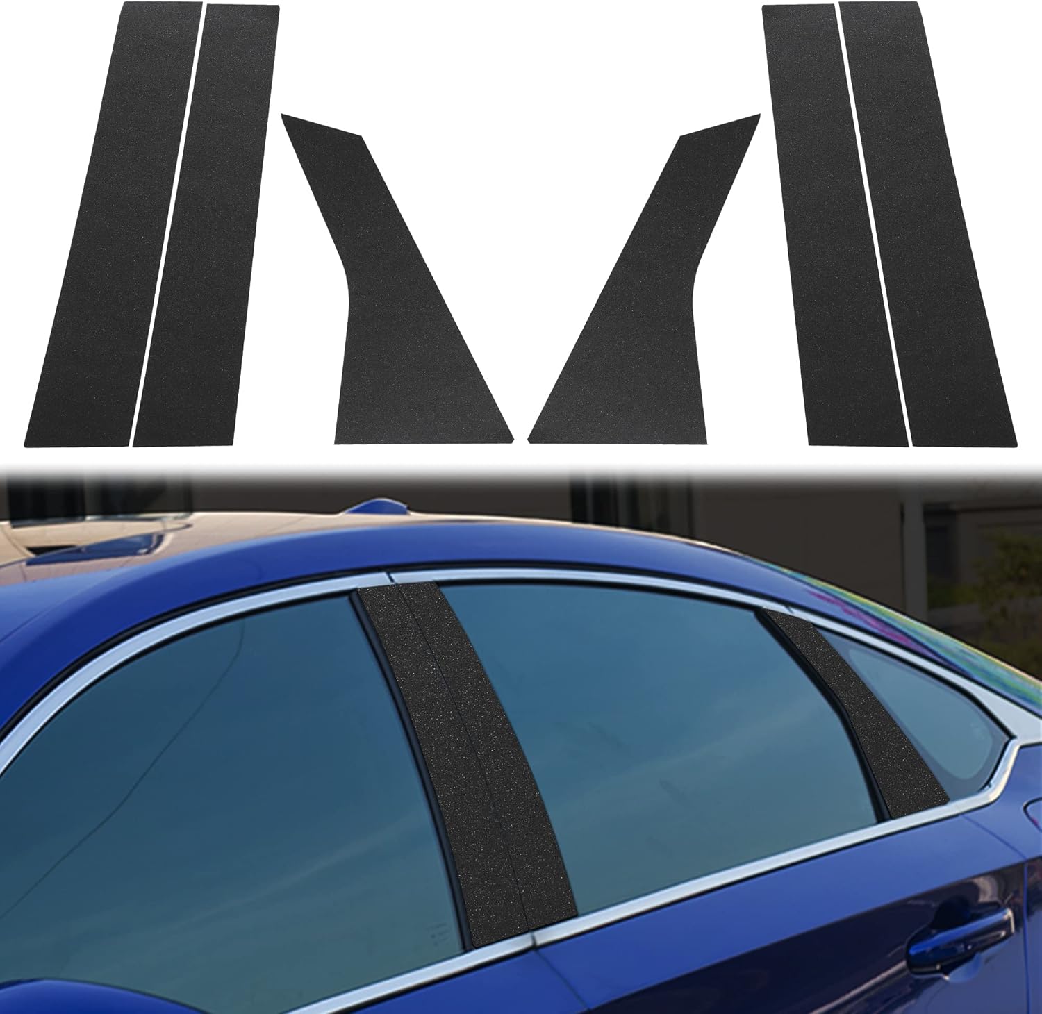 TOMALL Pegatinas brillantes para poste de pilar de automóvil, para ventana lateral, superposición automática, accesorios negros, decoración de