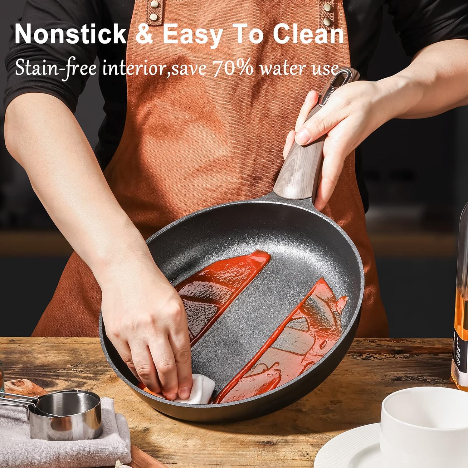 SENSARTE Juego de 2 utensilios de cocina antiadherentes, ollas y sartenes antiadherentes de 8 y 9.5 pulgadas, juego de sartenes de cocina con mango