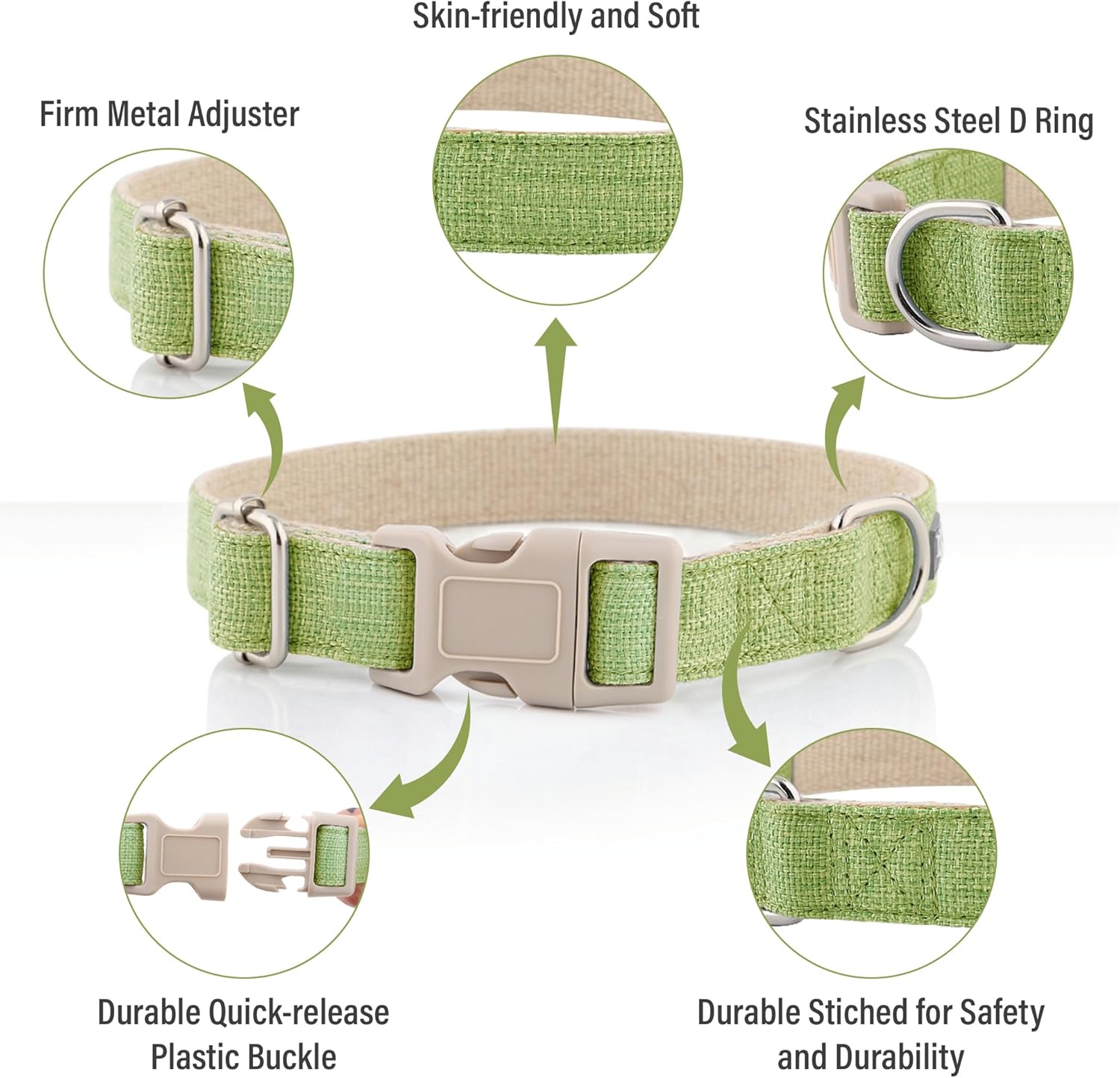 Collar de perro  Collar de perro resistente para perros pequeños, medianos y grandes  Tela natural ecológica  Duradero y agradable al tacto  Collar
