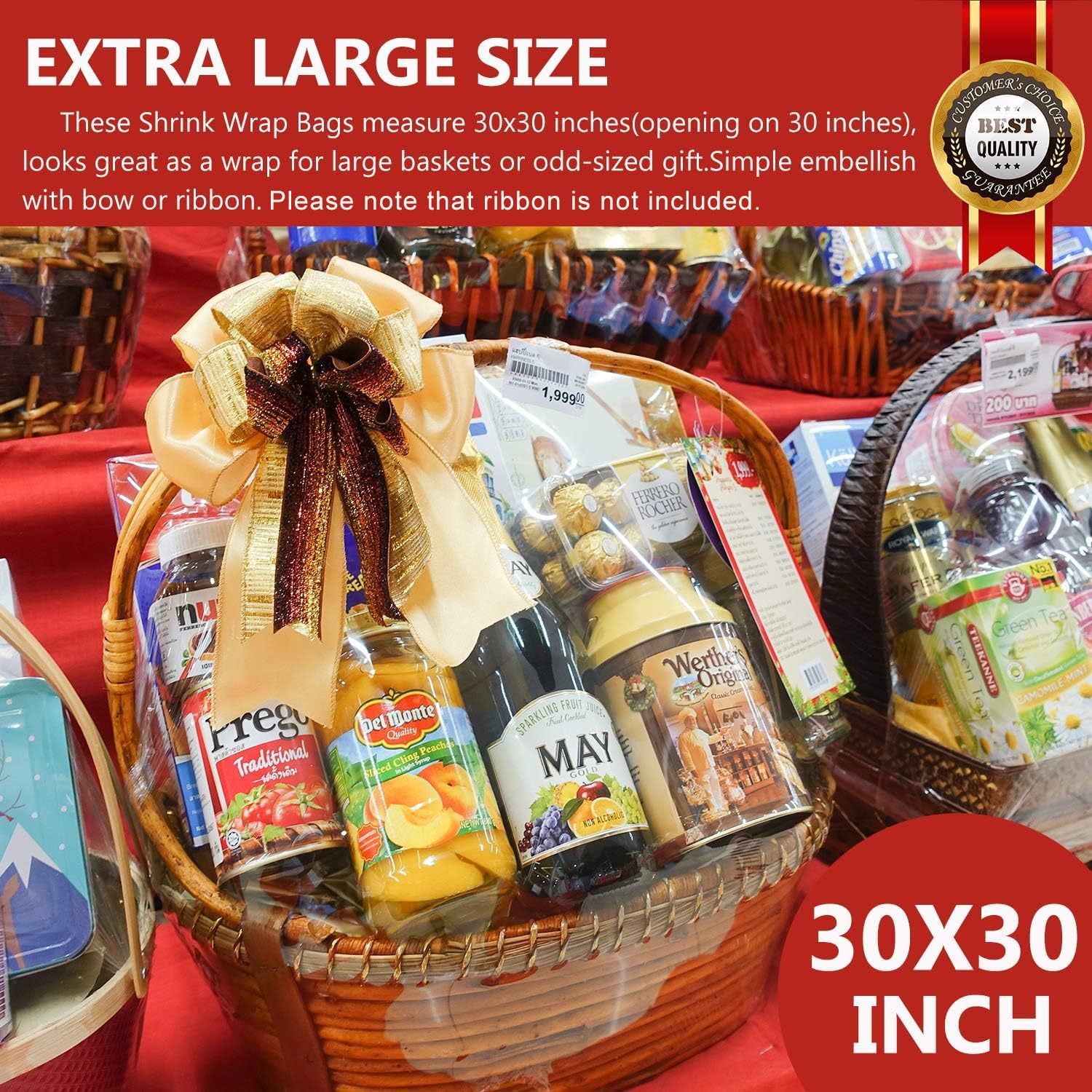 Morepack Bolsas retráctiles grandes para cestas de regalo, bolsas termorretráctiles de PVC transparente de 30 x 30 pulgadas, envoltura de celofán