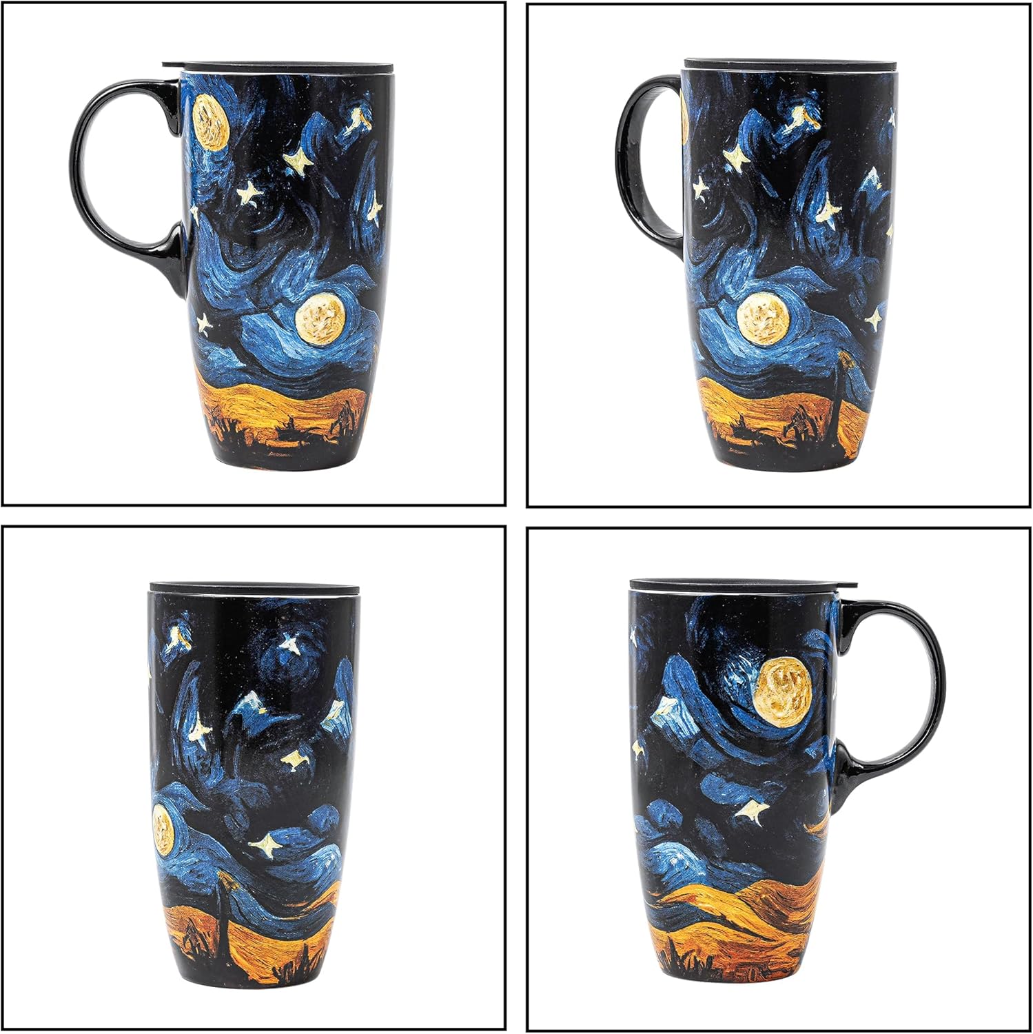 Topadorn Taza de café de cerámica para regalo con tapa de 17 onzas, taza de té alta de porcelana con asa para el hogar y la oficina, taza con patrón