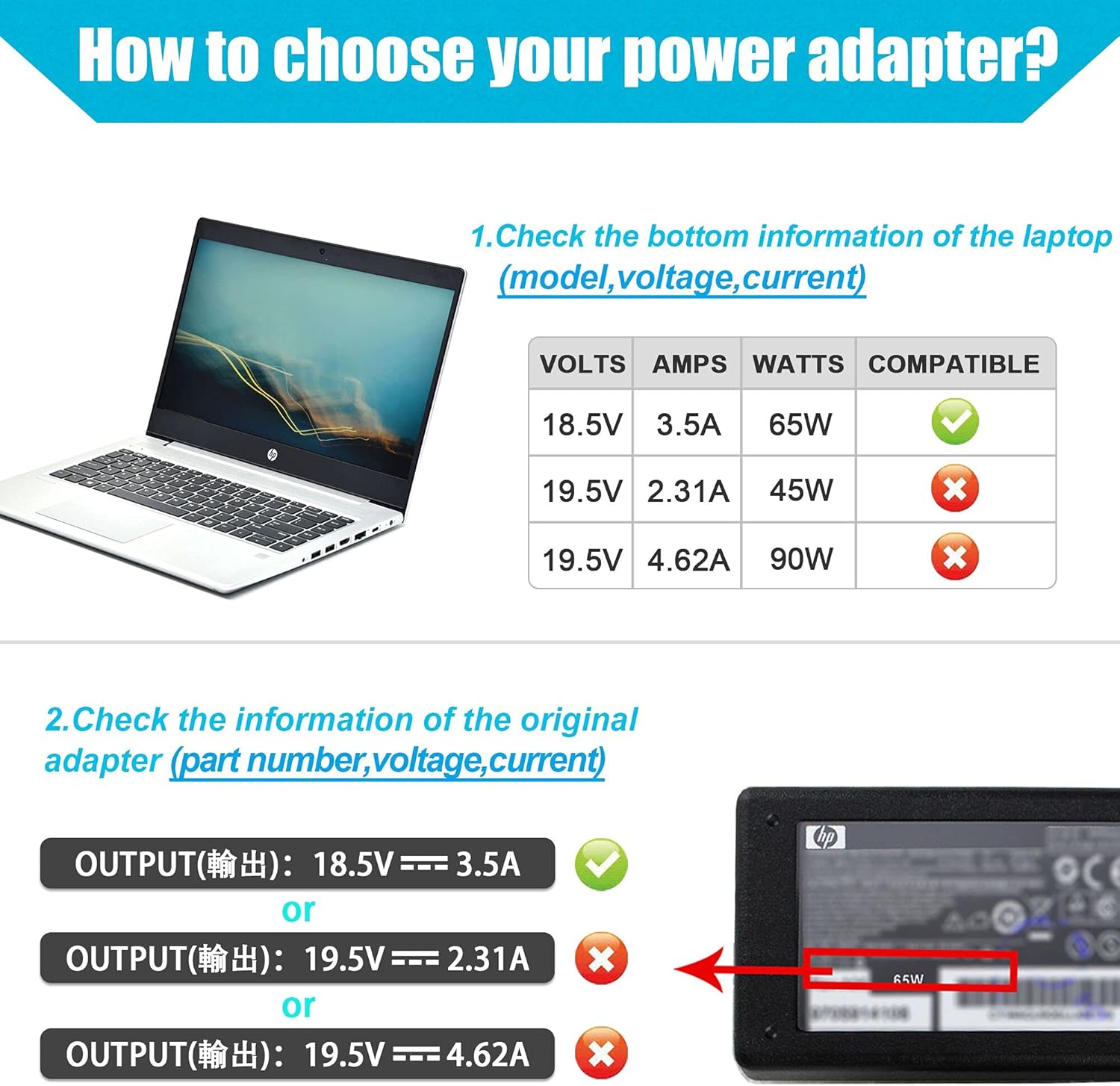 Cargador adaptador de CA para portátil HP Pavilion DV7-1245eo dv7-3160us dv3t-2000, dv7-1448dx dv7-1275dx DV7-4180us DV7-4190us, HP Pavilion