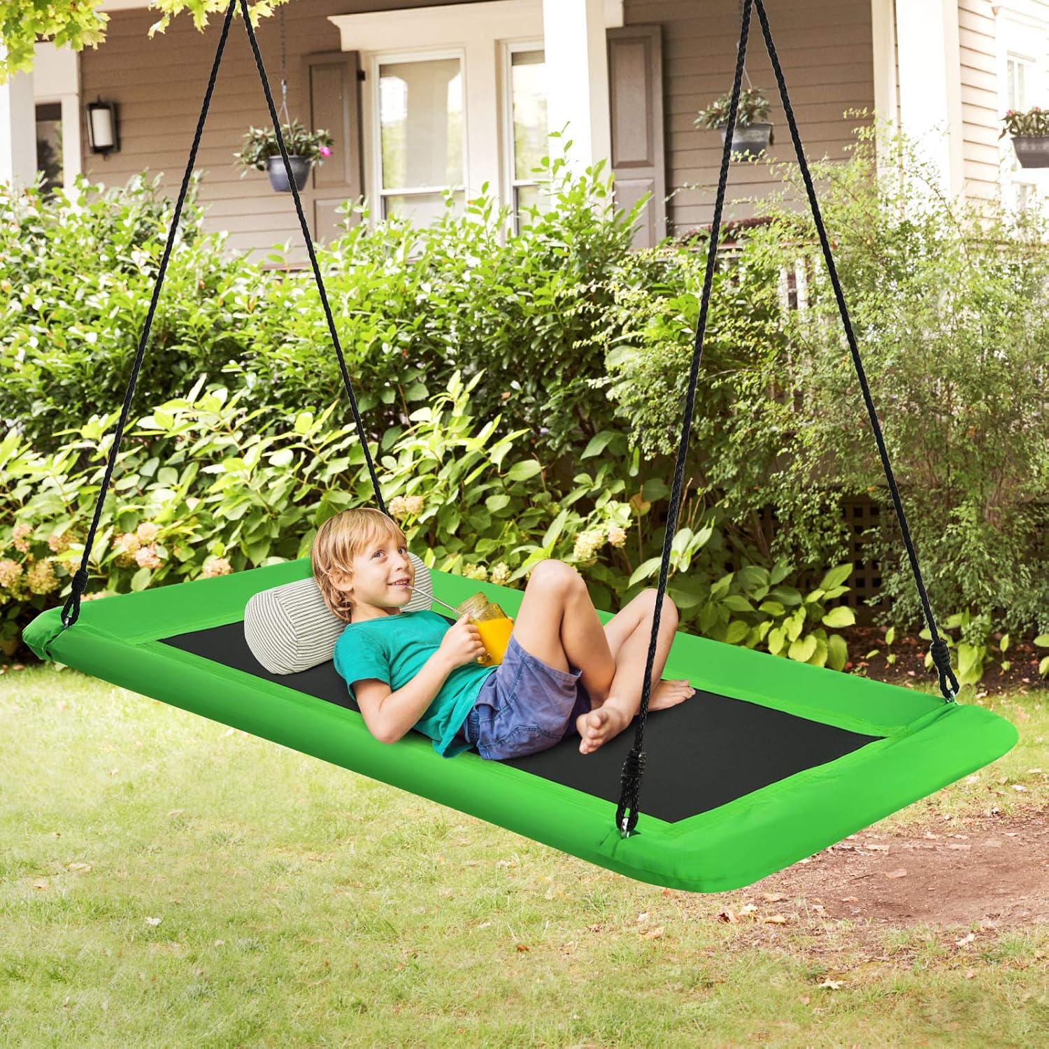 Costzon Juego de columpio rectangular de plataforma gigante de 60 pulgadas para niños y adultos, columpio rectangular resistente al desgaste para