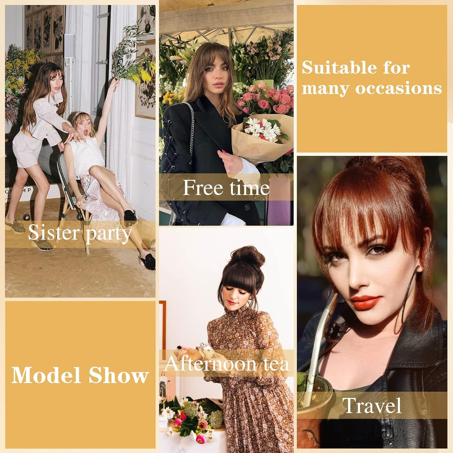 AISI QUEENS Flequillo con clip, extensiones de cabello humano real, flequillo falso con fleco de sienes para mujer, flequillo plano y curvado para