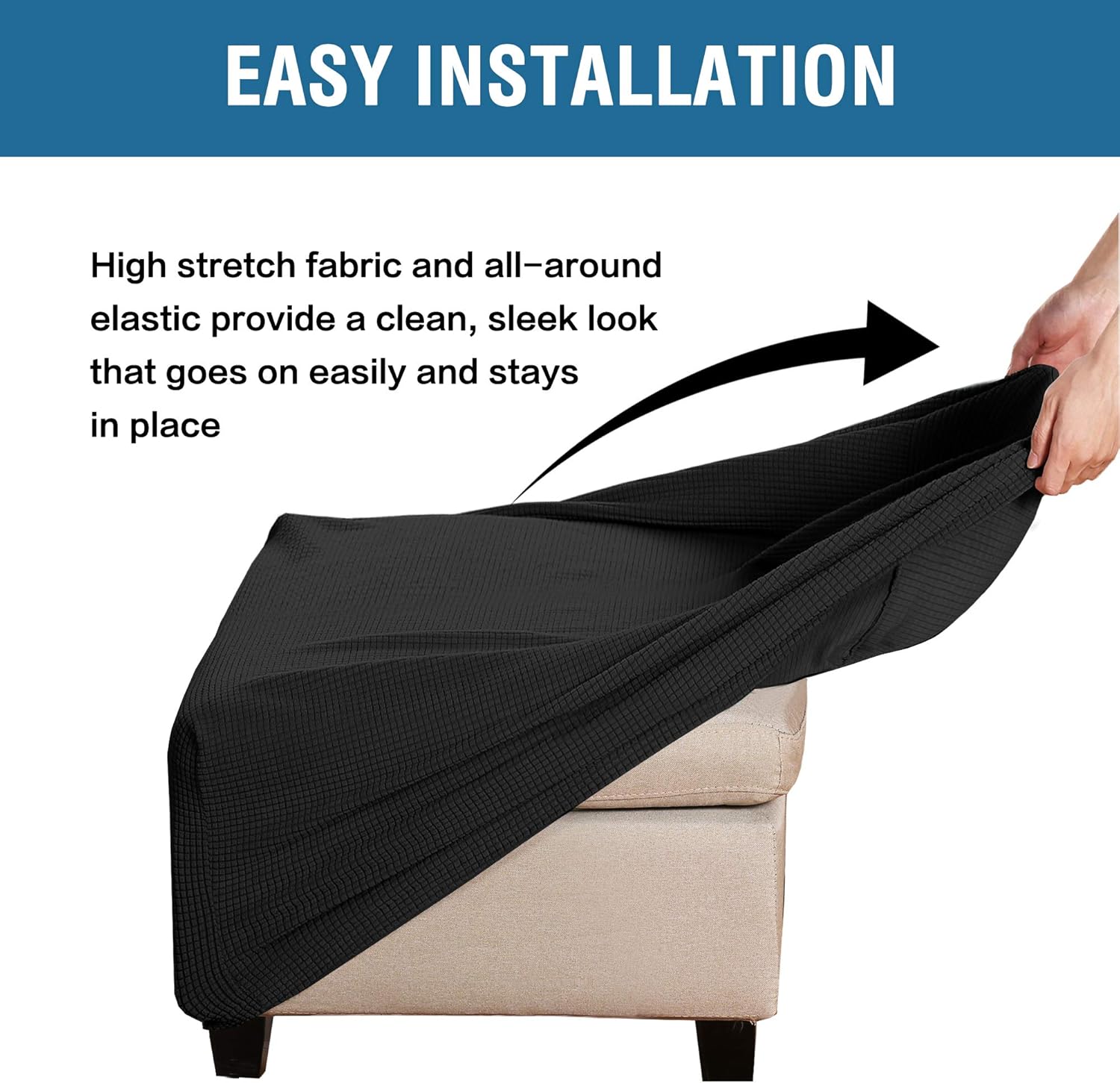 DKSLIPGO Fundas otomanas cuadradas de jacquard, fundas otomanas, protector de taburete de almacenamiento plegable, parte inferior elástica, elástico
