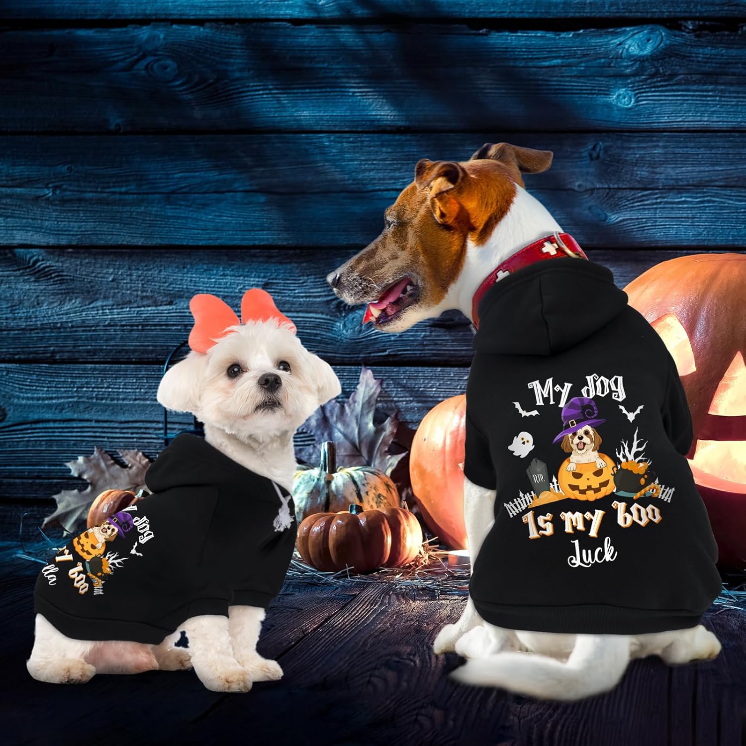 Atdesk Sudadera con capucha personalizada para perro de Halloween, sudadera con capucha para perro con nombre personalizado, sudadera con capucha