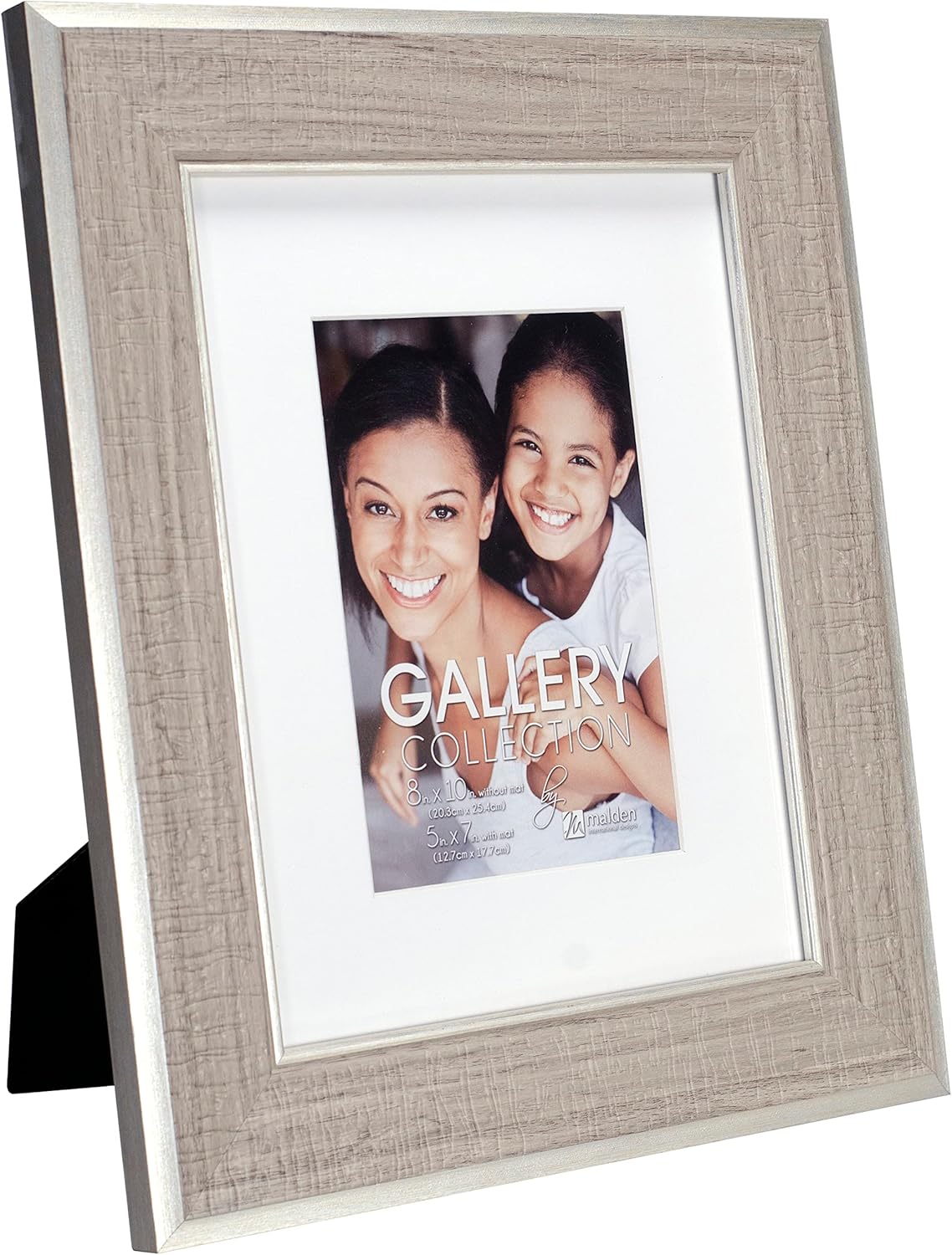 Malden International Designs – Marco para fotos de pared de 8 x 10 pulgadas, color gris rústico, con borde interior y exterior plateado