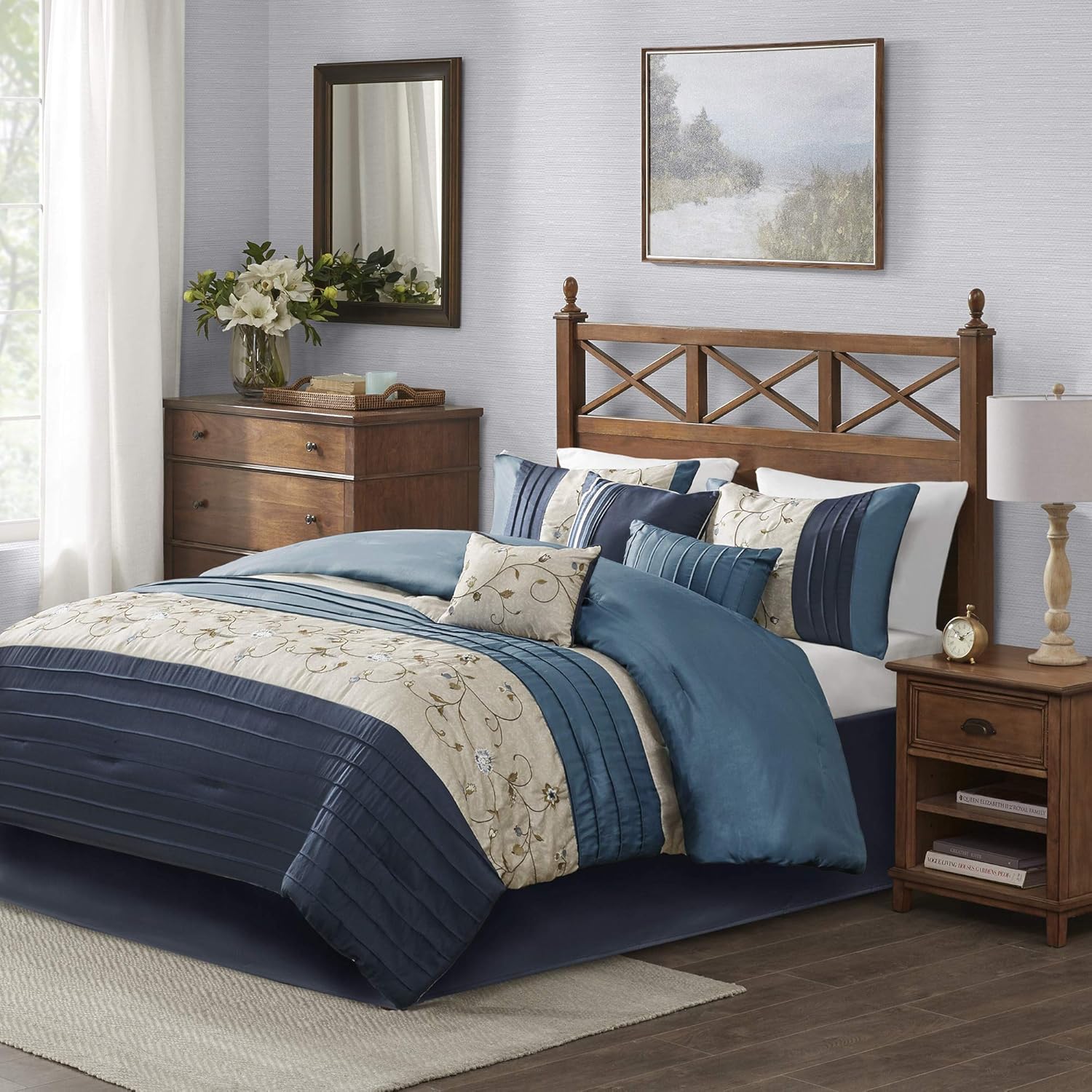 Juego Madison Park All Season, falda de cama a juego, almohadas decorativas