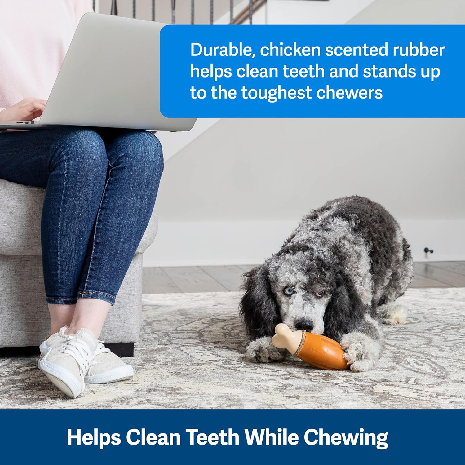 PetSafe Busy Buddy Chompin’ – Juguetes de pollo para perros, juguete masticable con anillo de golosinas, goma sin BPA, perfumado de pollo,