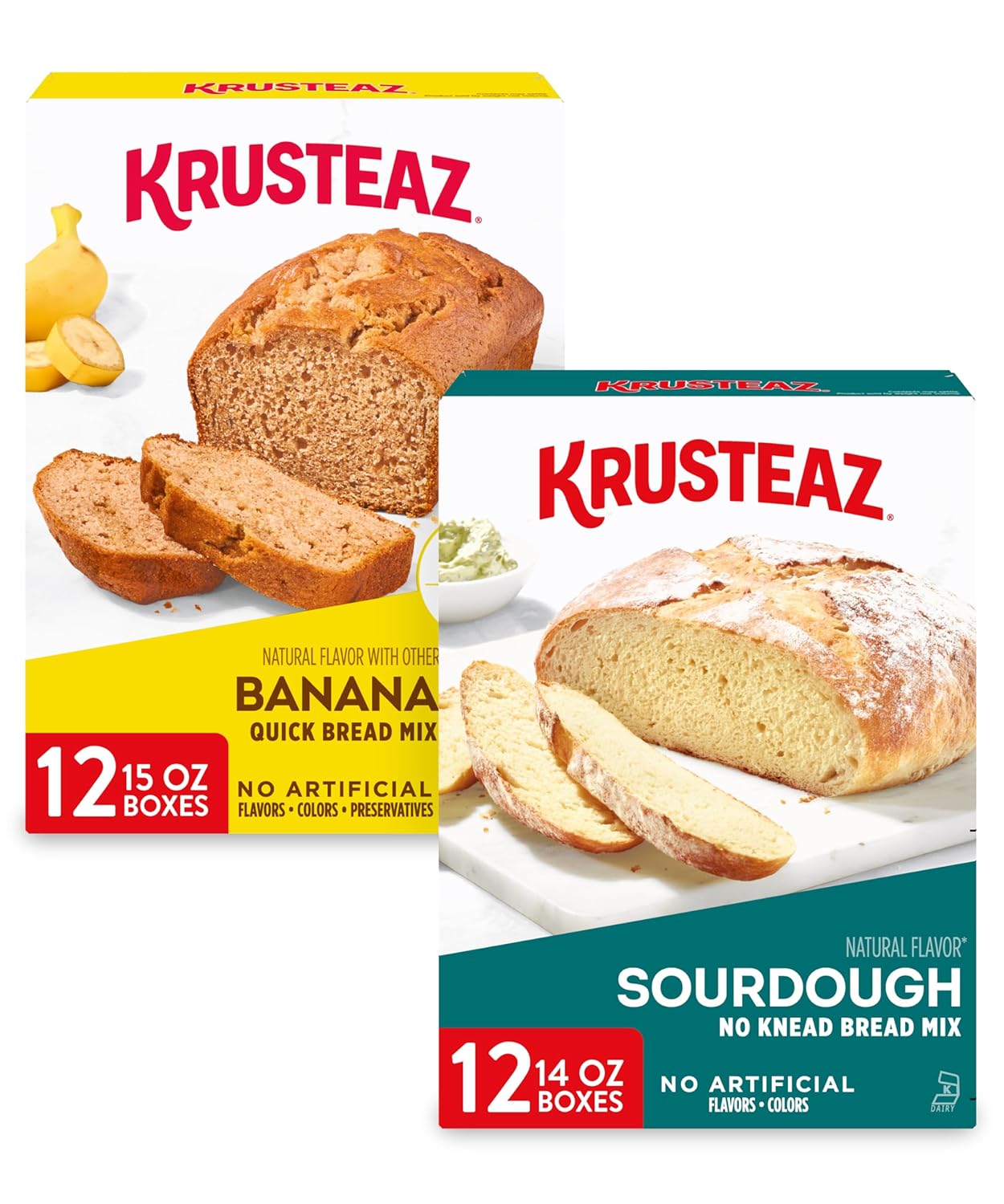Krusteaz Mezcla de pan, múltiples sabores, sin sabores ni colores artificiales, pan rápido de plátano de 15 onzas (paquete de 12) y mezcla de pan