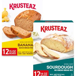 Krusteaz Mezcla de pan, múltiples sabores, sin sabores ni colores artificiales, pan rápido de plátano de 15 onzas (paquete de 12) y mezcla de pan Krusteaz Mezcla de pan, múltiples sabores, sin sabores ni colores artificiales, pan rápido de plátano de 15 onzas (paquete de 12) y mezcla de pan