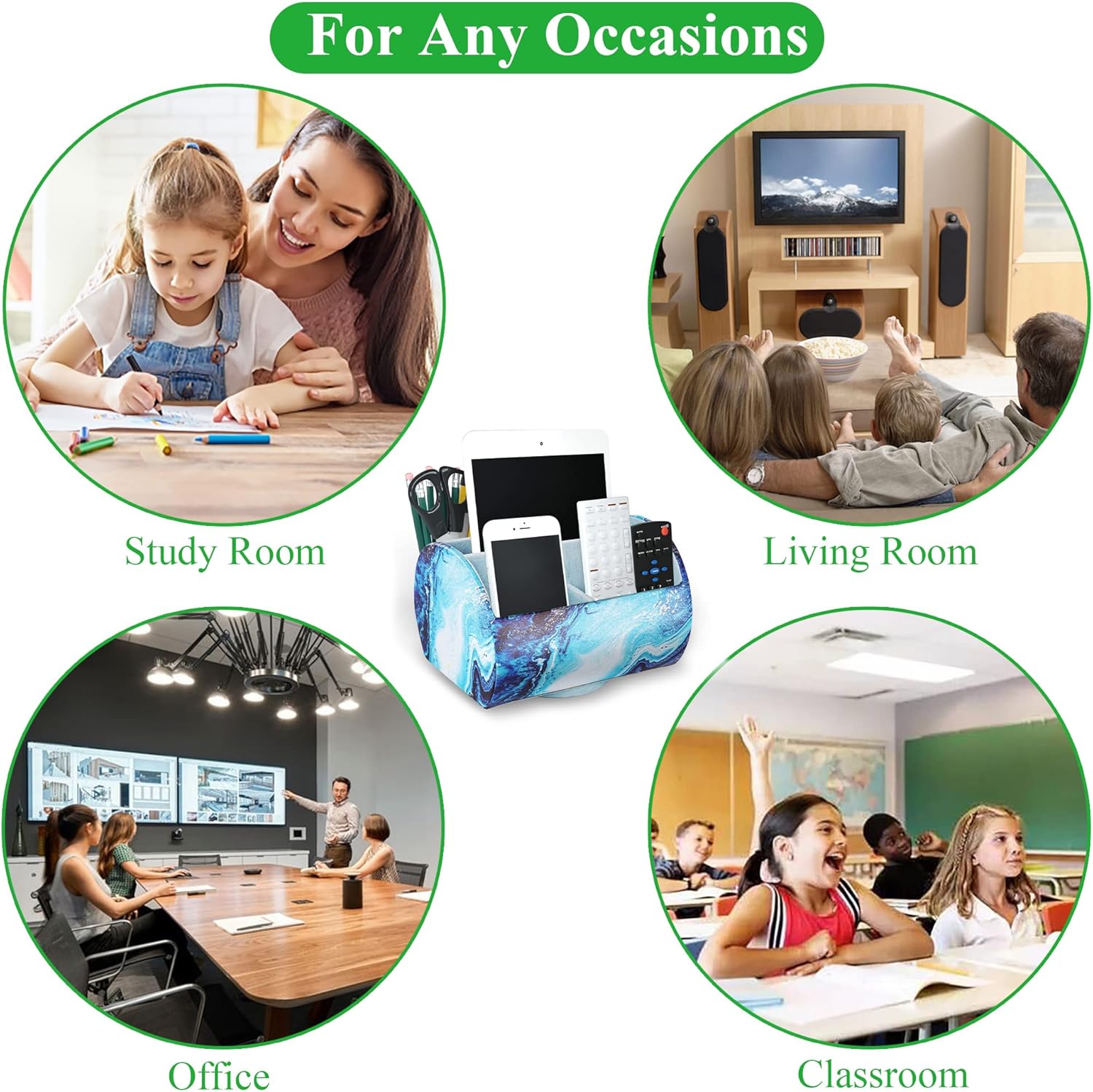 QIELIZI Remote Control Holder,PU Leather 360-Degree Rotating Supply Organizer Box with 5 Compartment Multi-functional Office Organization and