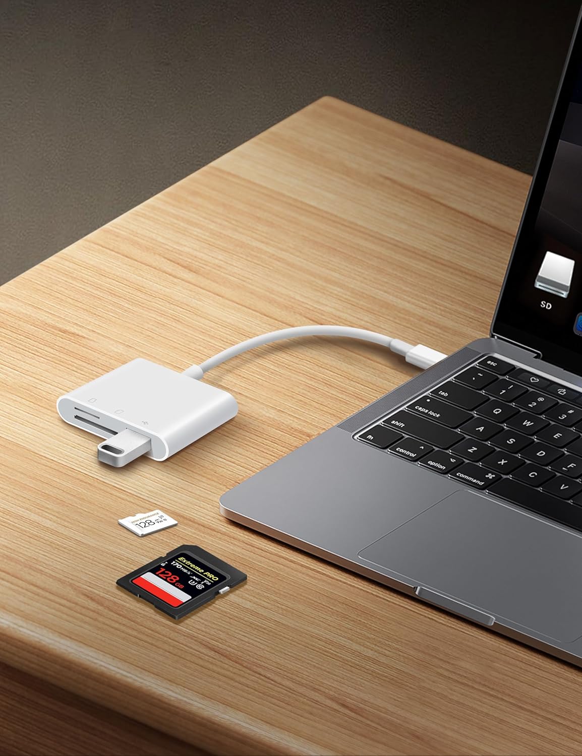 Lector de tarjetas SD USB C para iPhone 15 iPad Mac 3 en 1 Adaptador de tarjeta de cámara de memoria USB-C con ranuras dobles y puerto USB para Mac