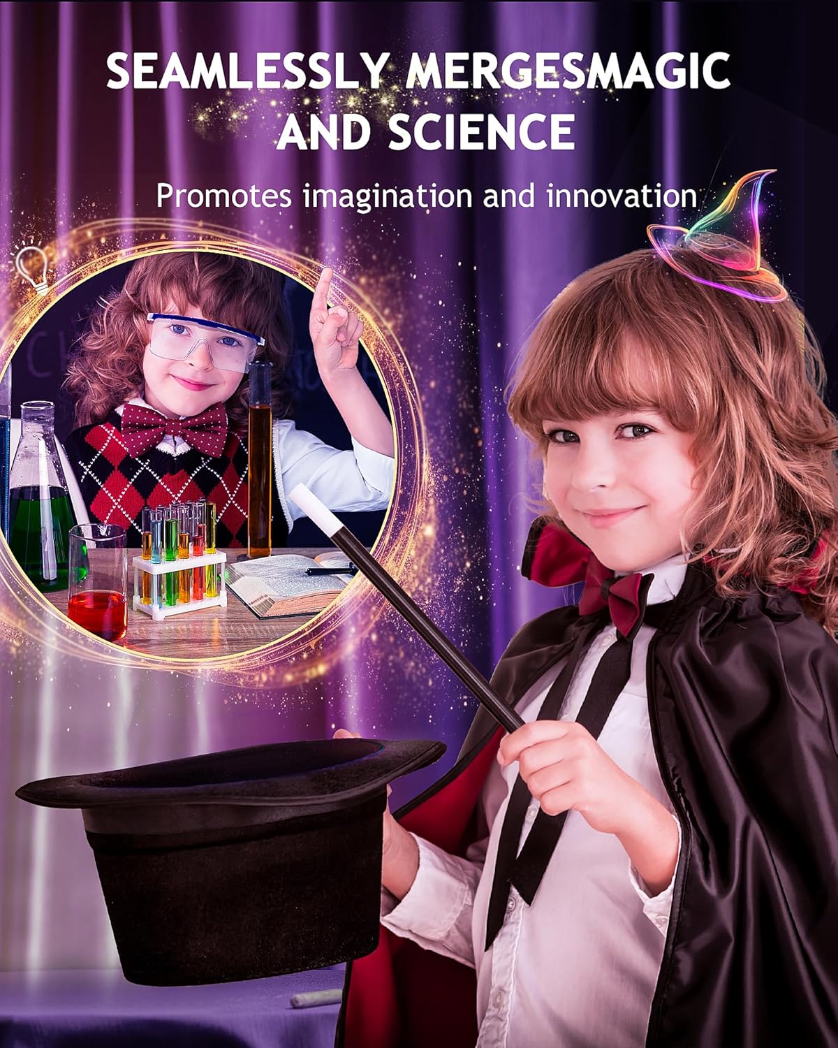 Japace Kit de magia y kits de ciencia para niños de 6 a 8 a 10 a 12 años, más de 75 trucos de magia y experimentos científicos, juegos de química