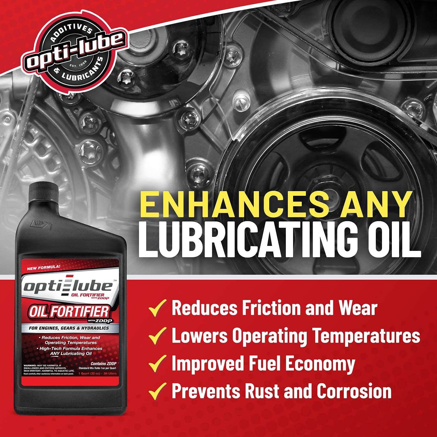 Fortificador de aceite Opti-Lube con ZDDP (Zinc) cuarto de galón (1 cuarto de galón (32 cuartos de aceite))