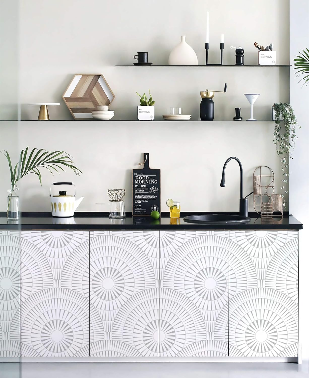 Heroad Papel tapiz de 17.3 x 118 pulgadas, papel tapiz de círculo blanco, papel tapiz geométrico moderno, papel de contacto blanco para gabinetes,
