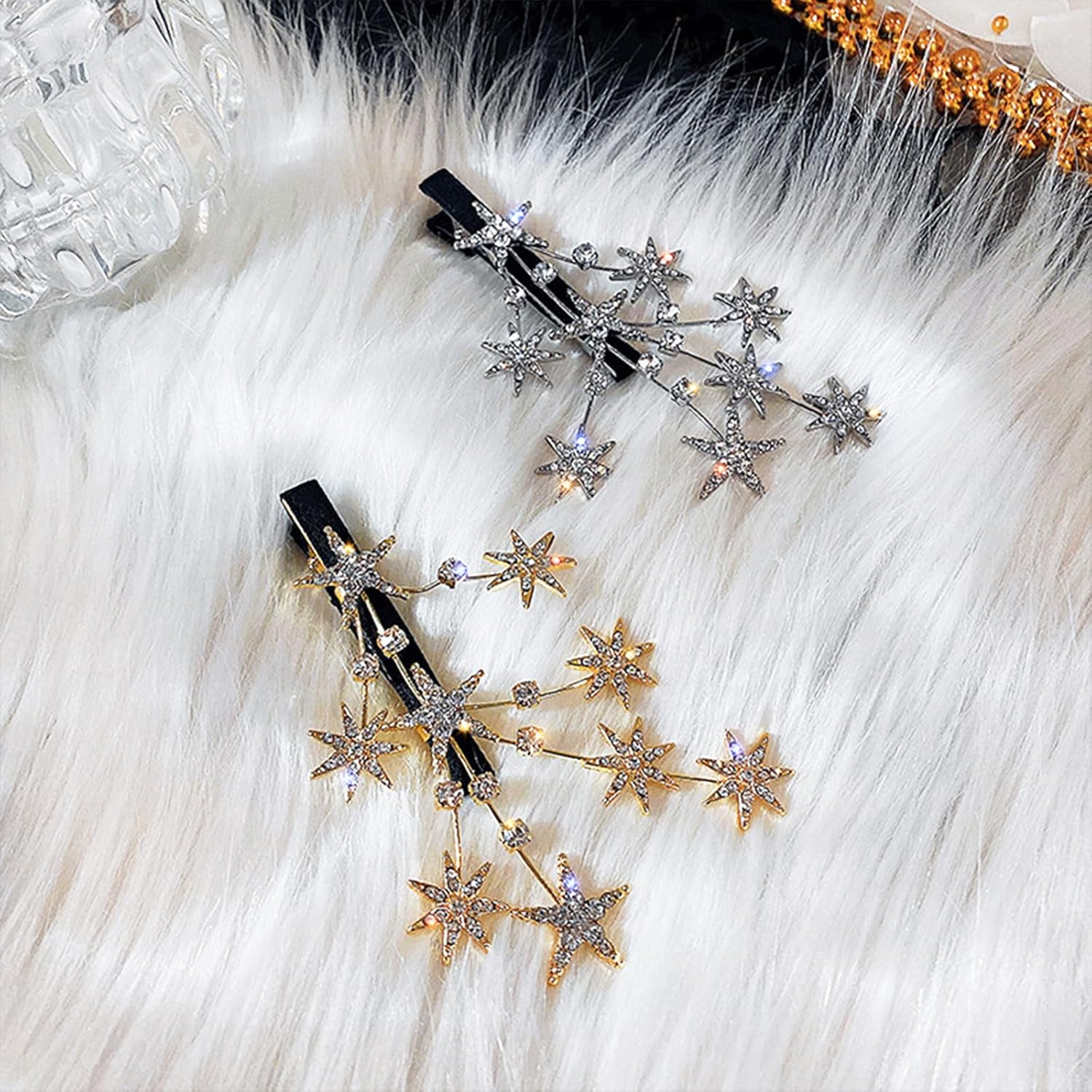 auwiyd 4 pinzas para el cabello con diseño de estrellas de cristal, diamantes de imitación de lujo de cinco puntas, accesorios para el cabello para