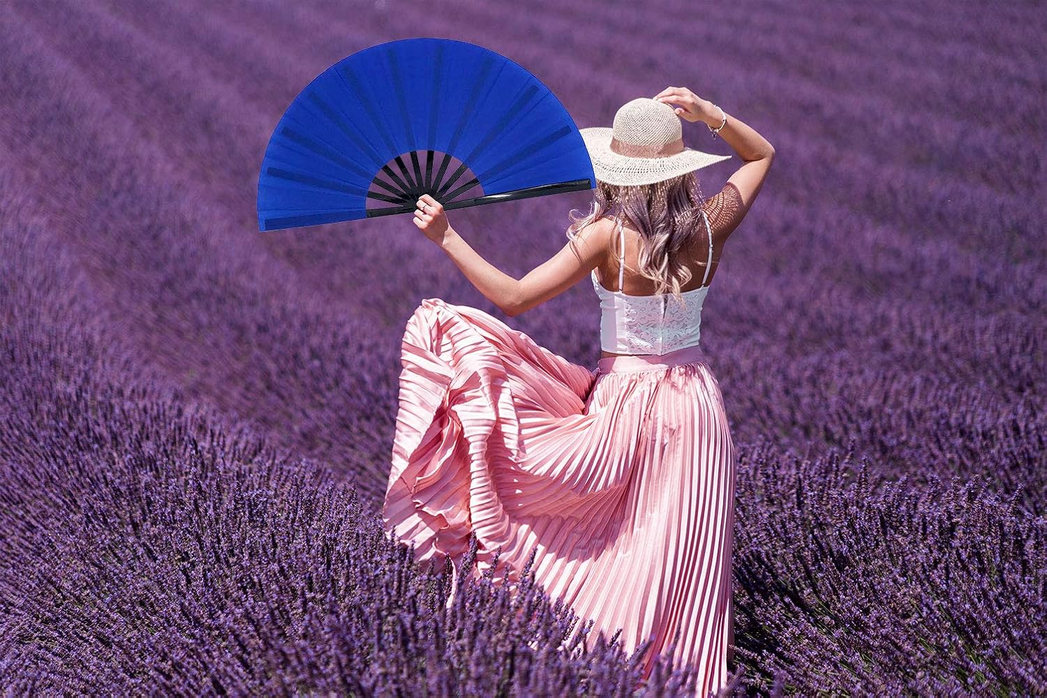 Abanicos plegables grandes, abanicos de mano para mujeres y hombres, ventiladores plegables de mano japoneses chinos para festivales de música, EDM,
