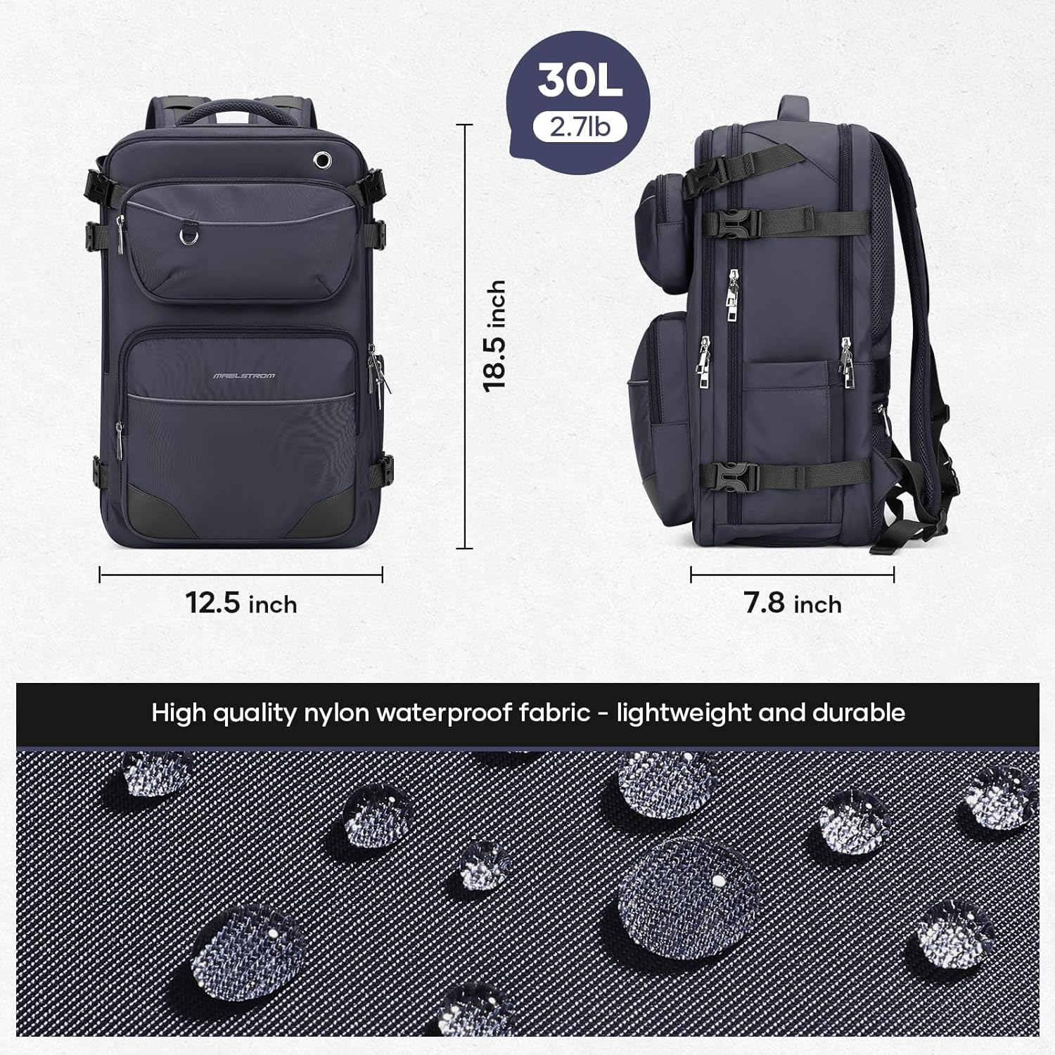 Maelstrom Mochila de viaje para hombres y mujeres, mochila de mano de 35 litros para viajar en avión, con bolsa de cinturón de moda, mochila casual