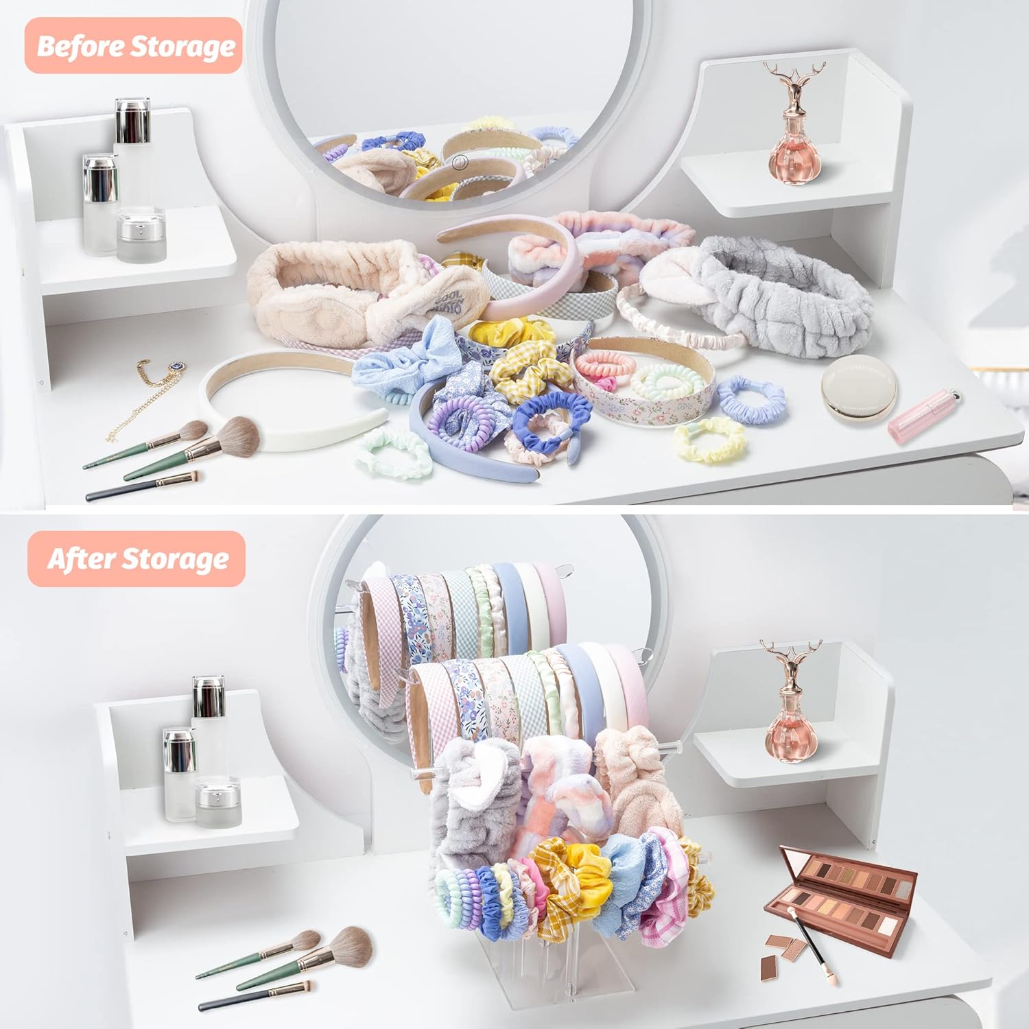 Acrylic Headband Holder Organizer Storage, 3-Tier Clear Scrunchie Holder Stand Hair Accessories Organizer Hair Tie Display Headband Stand for Women