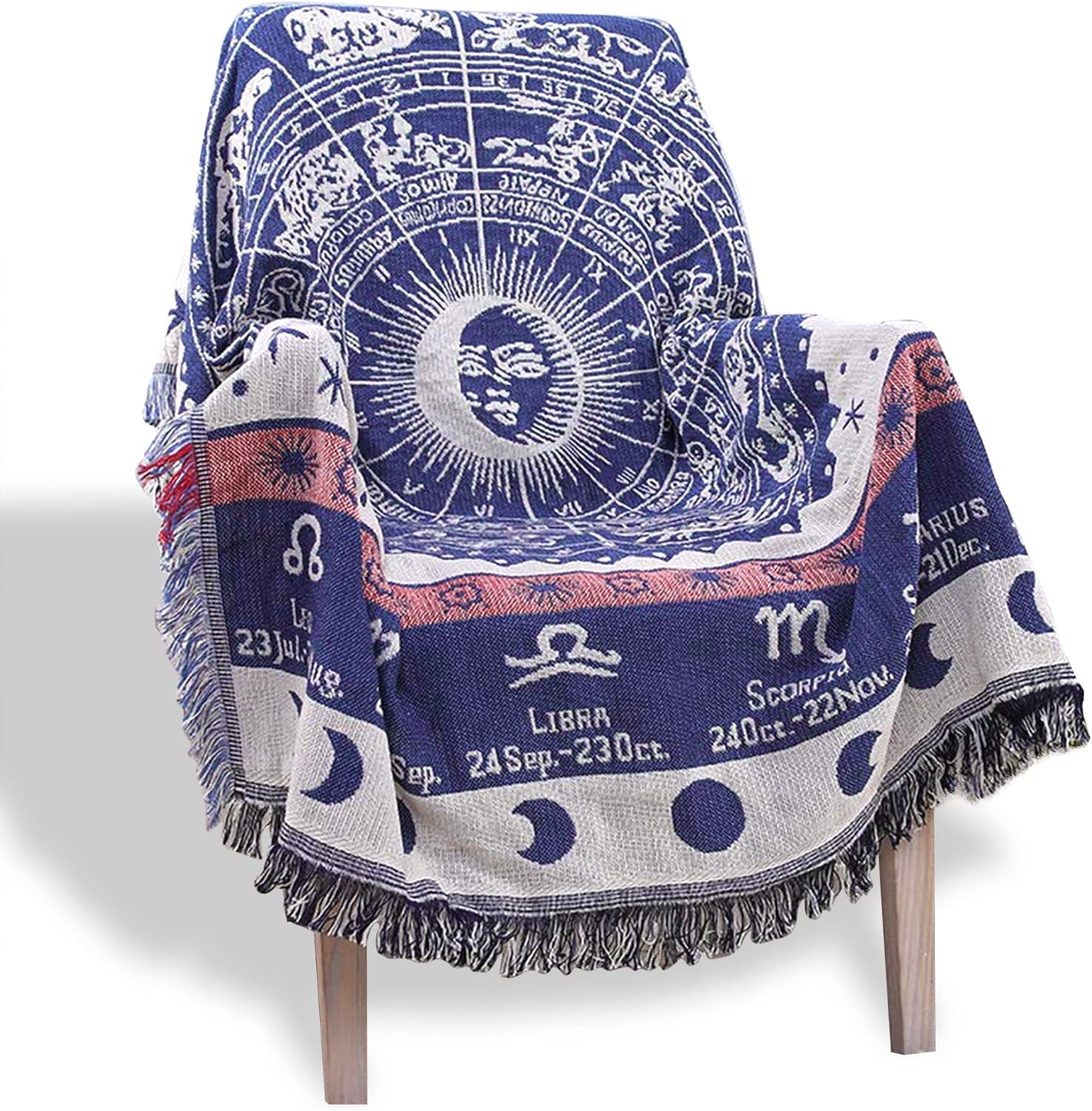 Astrology Throw BlanketBohemian Hippie Woven Witchy Zodiac Celestial Constellation Balnket for Home Decor, Double Side CoverChair Sofa Couch(Blue,
