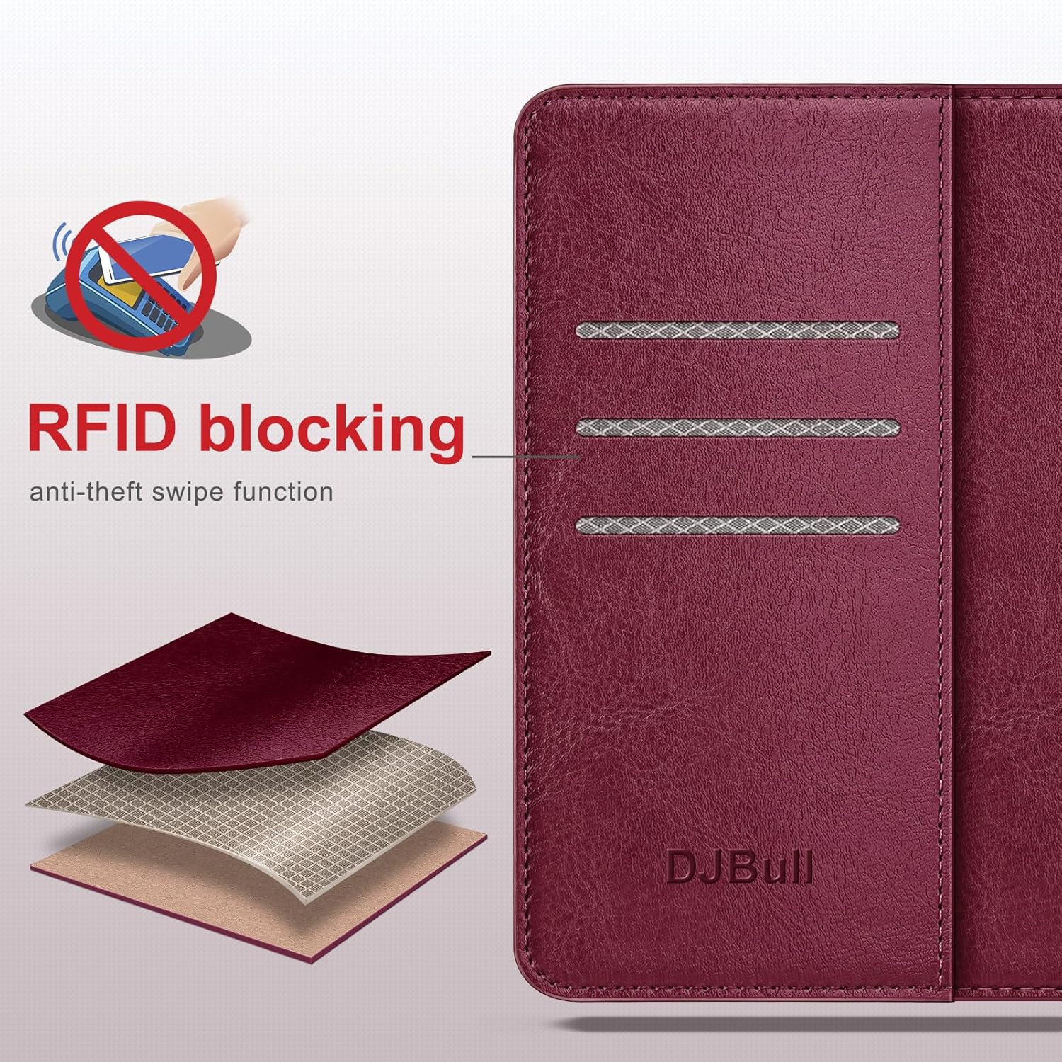 DJBull Funda tipo cartera desmontable 2 en 1 para iPhone Xs Max de 6.5 pulgadas con soporte para tarjeta de crédito bloqueo RFID, funda protectora