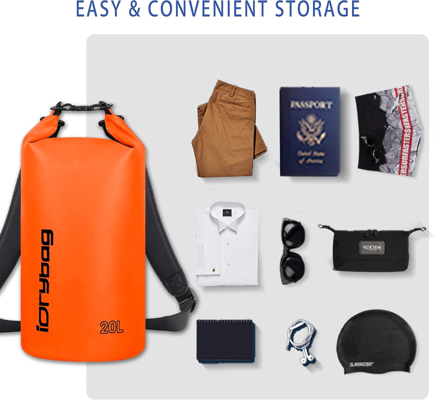 IDRYBAG Bolsas secas para kayak impermeables 2L5L10L15L20L, pequeña bolsa seca impermeable flotante, bolsa impermeable para viajes de paddleboarding