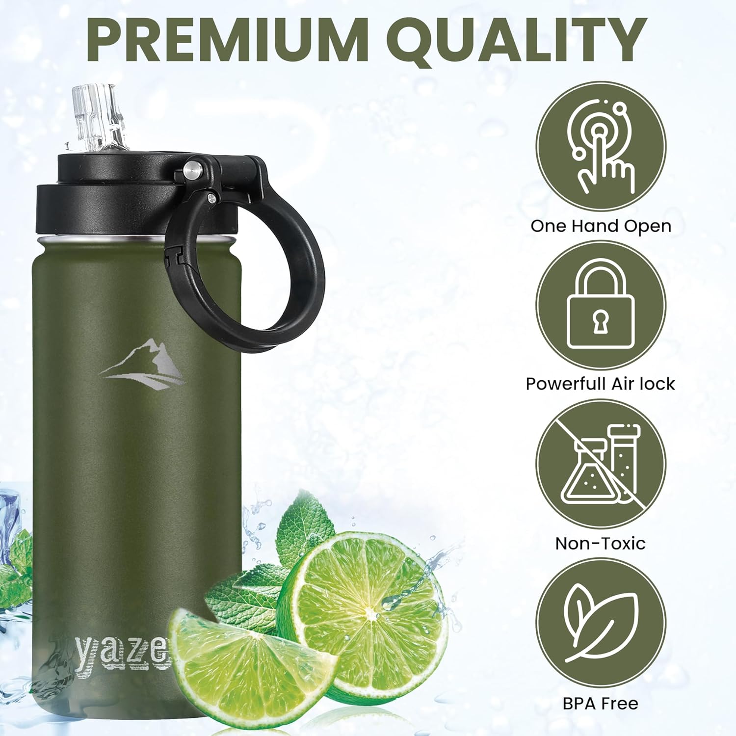Botella de agua deportiva  Botellas de agua de acero inoxidable de 32 onzas  3 tapas botella de agua reutilizable de doble pared para gimnasio,