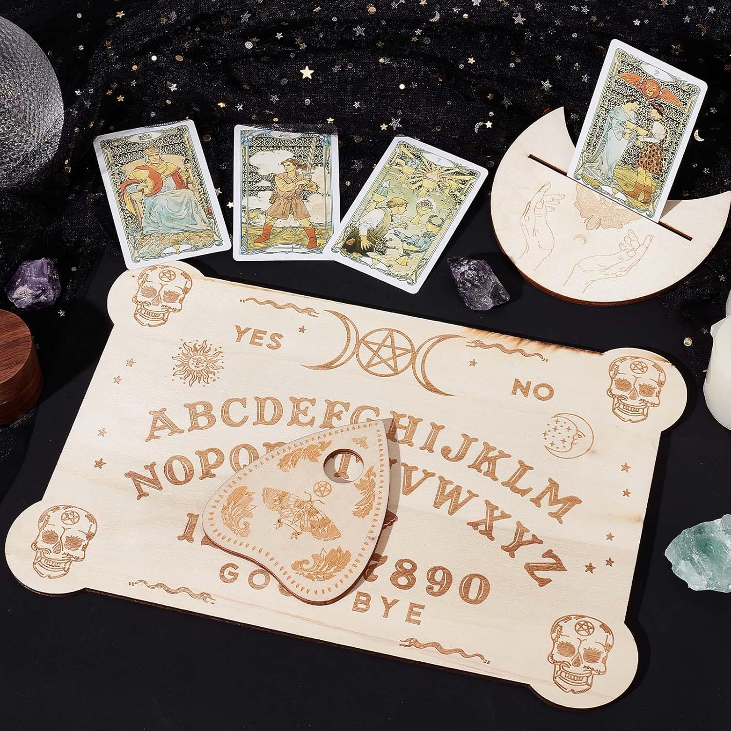 CREATCABIN Tablero de madera para péndulo, tablero de tarot, kit de soporte de cartas de madera con plancha y radiestesia, mensaje metafísico de