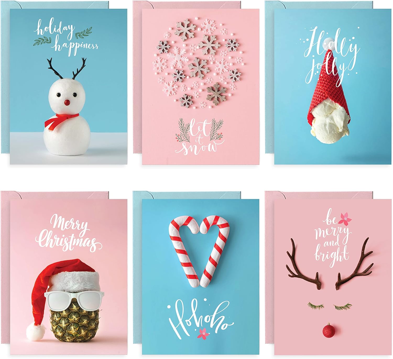 240 tarjetas de felicitación de Navidad con sobres, 6 diseños surtidos de 4 unidades con puntos UV de alto brillo, tarjetas de Navidad de 7.25 x 5.5