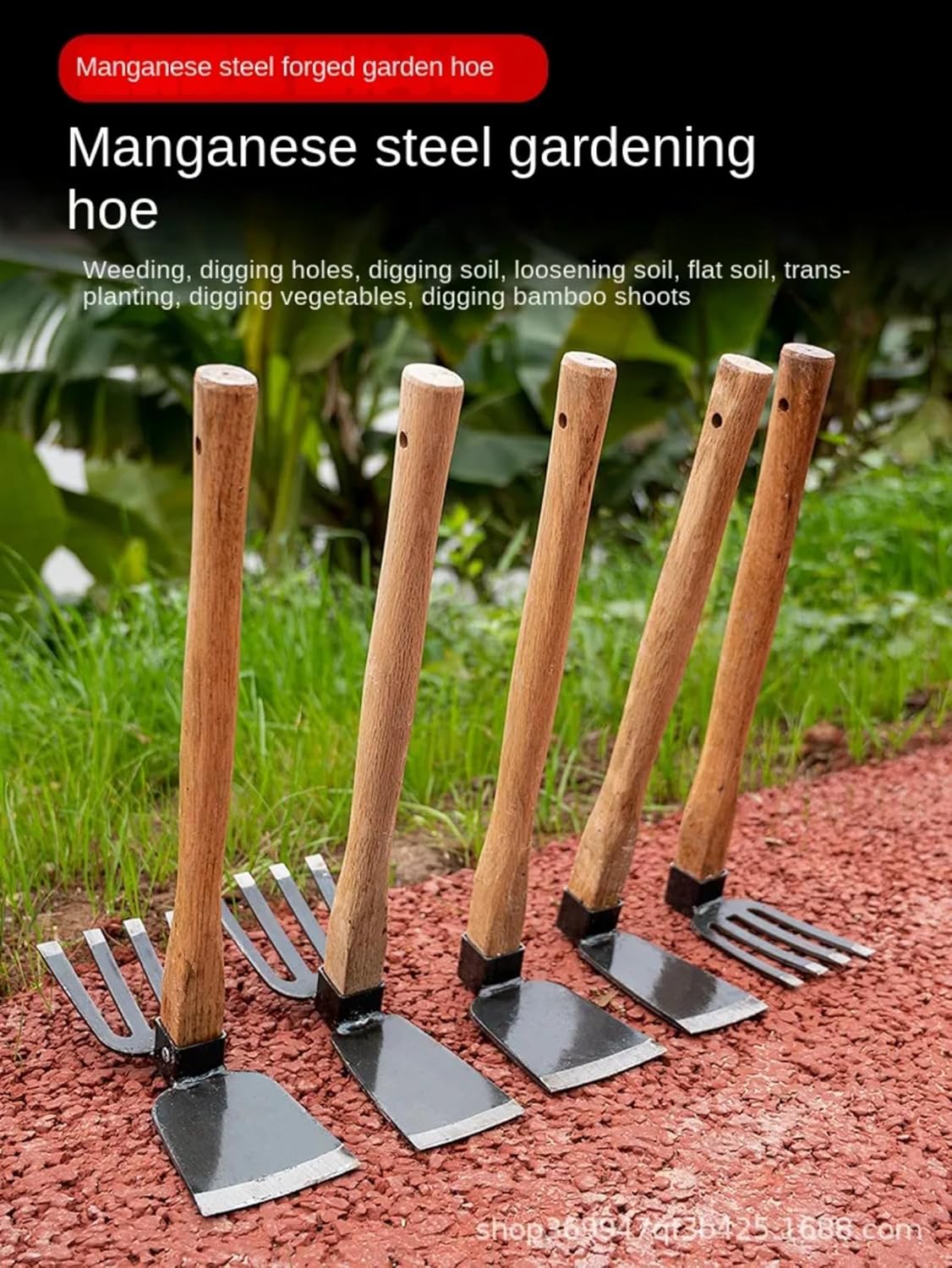 Azada pequeña de acero al manganeso con mango de madera, herramientas de jardinería para el hogar, plantación de flores, azada de verduras,