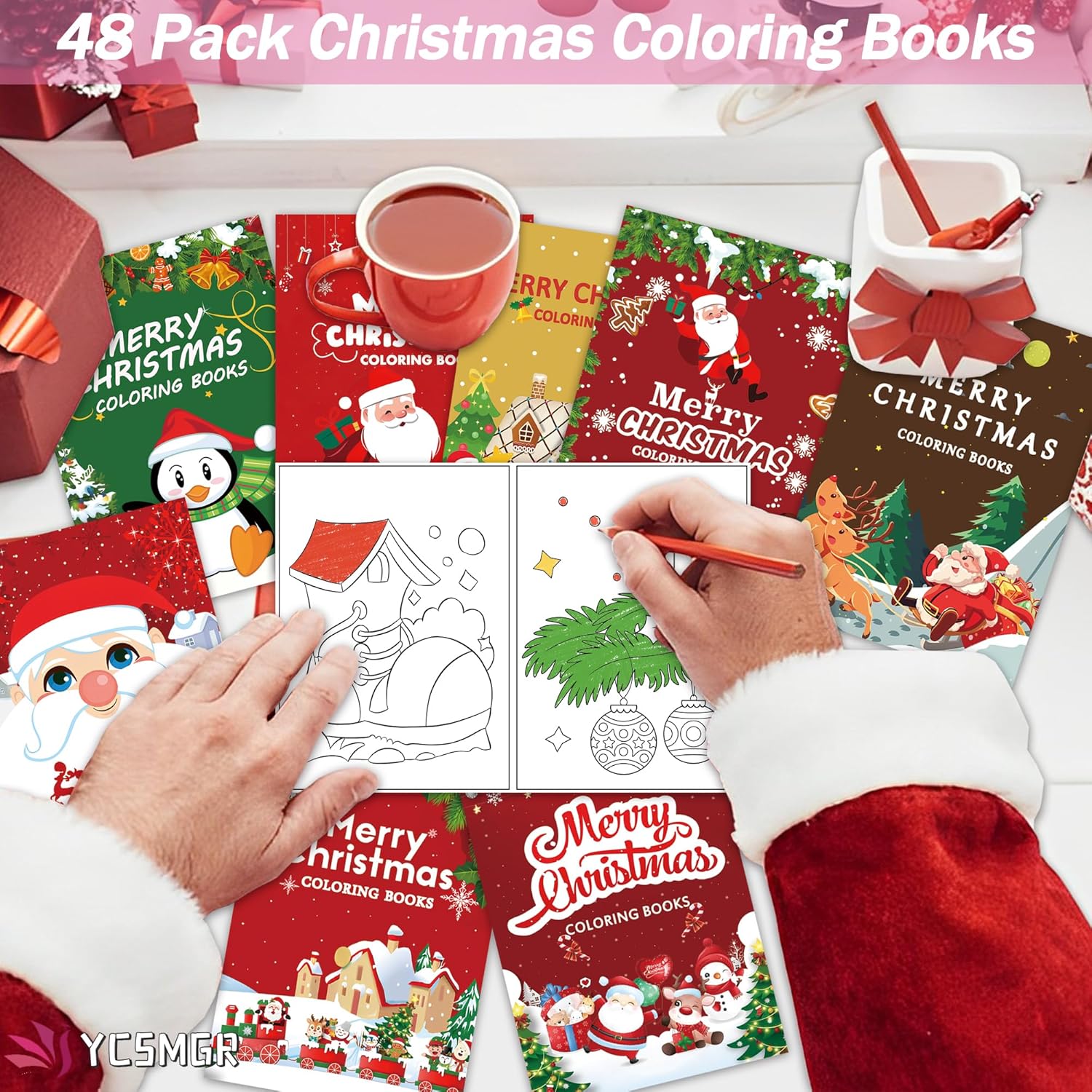 Paquete de 48 libros de Navidad para colorear para niños, niñas, niños, regalos de fiesta de Navidad, libros para colorear a granel, medias de