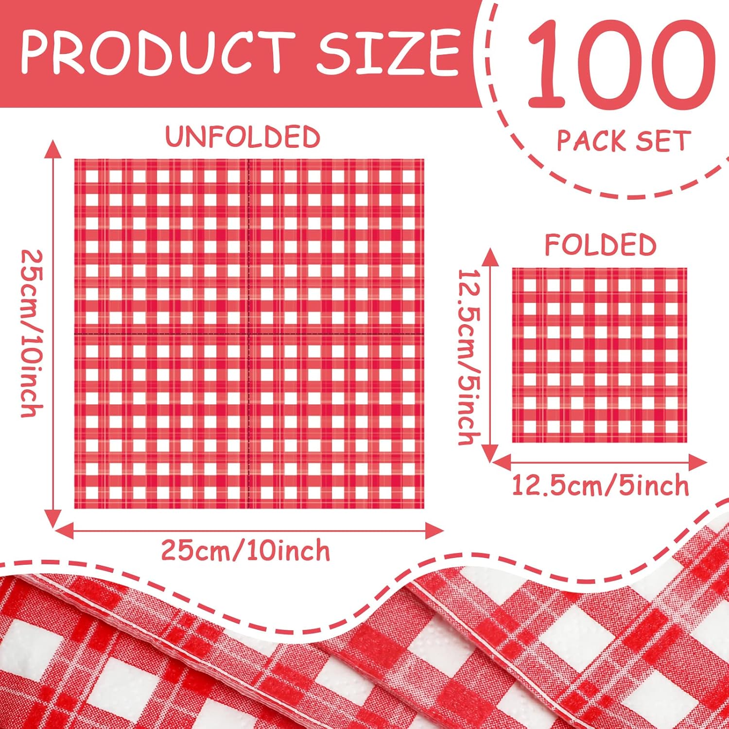 Servilleta de papel a cuadros rojos y blancos desechables de búfalo de 2 capas para cena, picnic, barbacoa, cocina, granja, Pascua, cumpleaños,