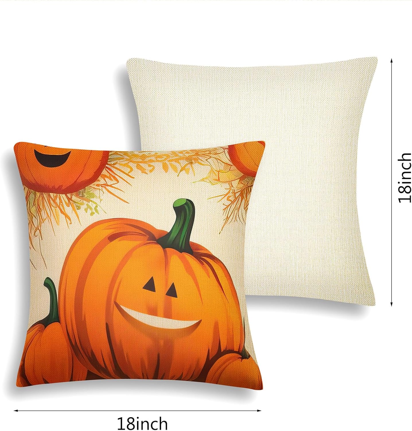 ARTHMOM Juego de 4 fundas de almohada de otoño de 18 x 18 pulgadas para decoración de otoño, diseño de calabaza con texto en inglés Happy Autumn