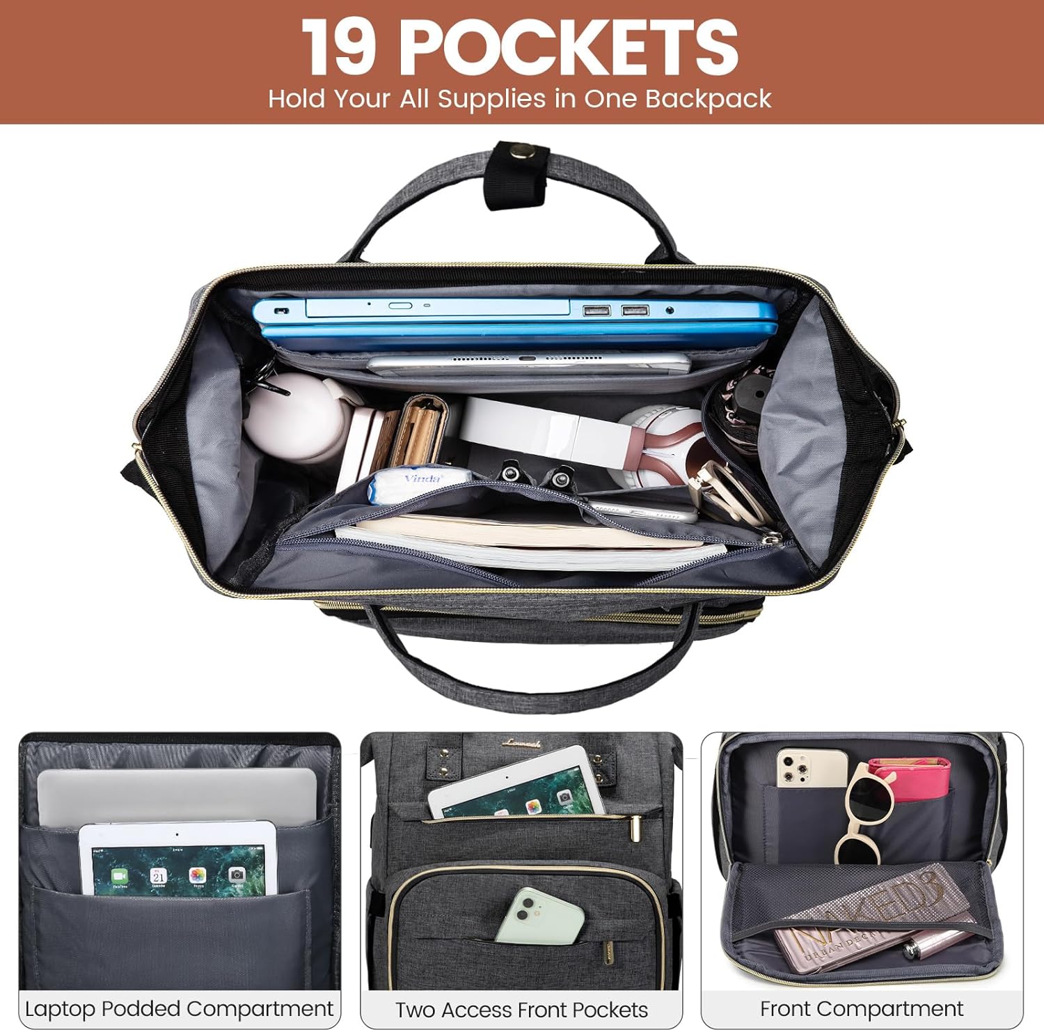 LOVEVOOK Mochila para laptop para mujer, mochila profesional de 17 pulgadas para mujer, mochila de viaje para computadora, laptop, mochila para