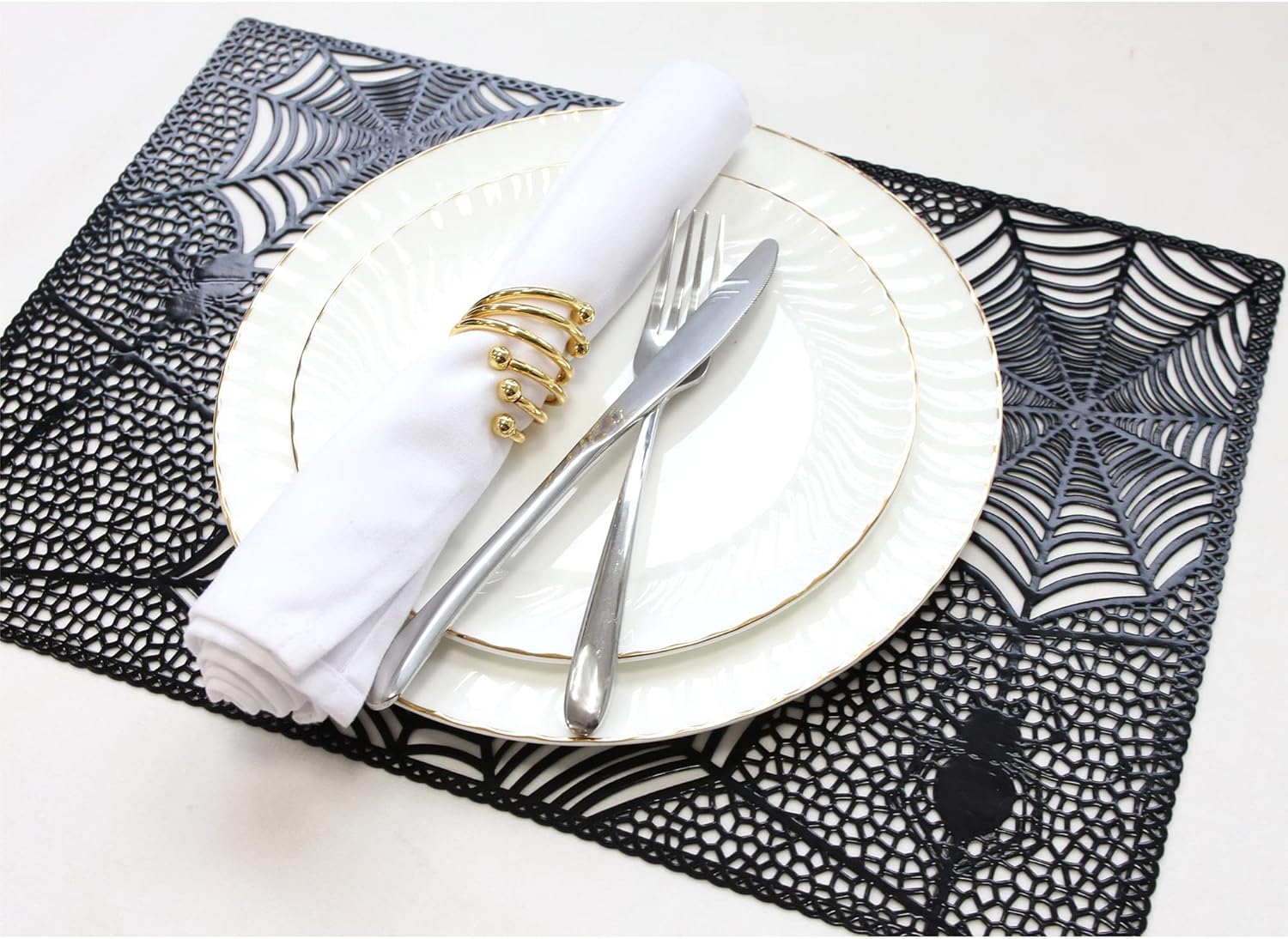 Wintop – Manteles individuales de Halloween de 12 x 17.5 pulgadas para mesa de comedor, vinilo prensado metálico, decoración navideña, juego de 6,