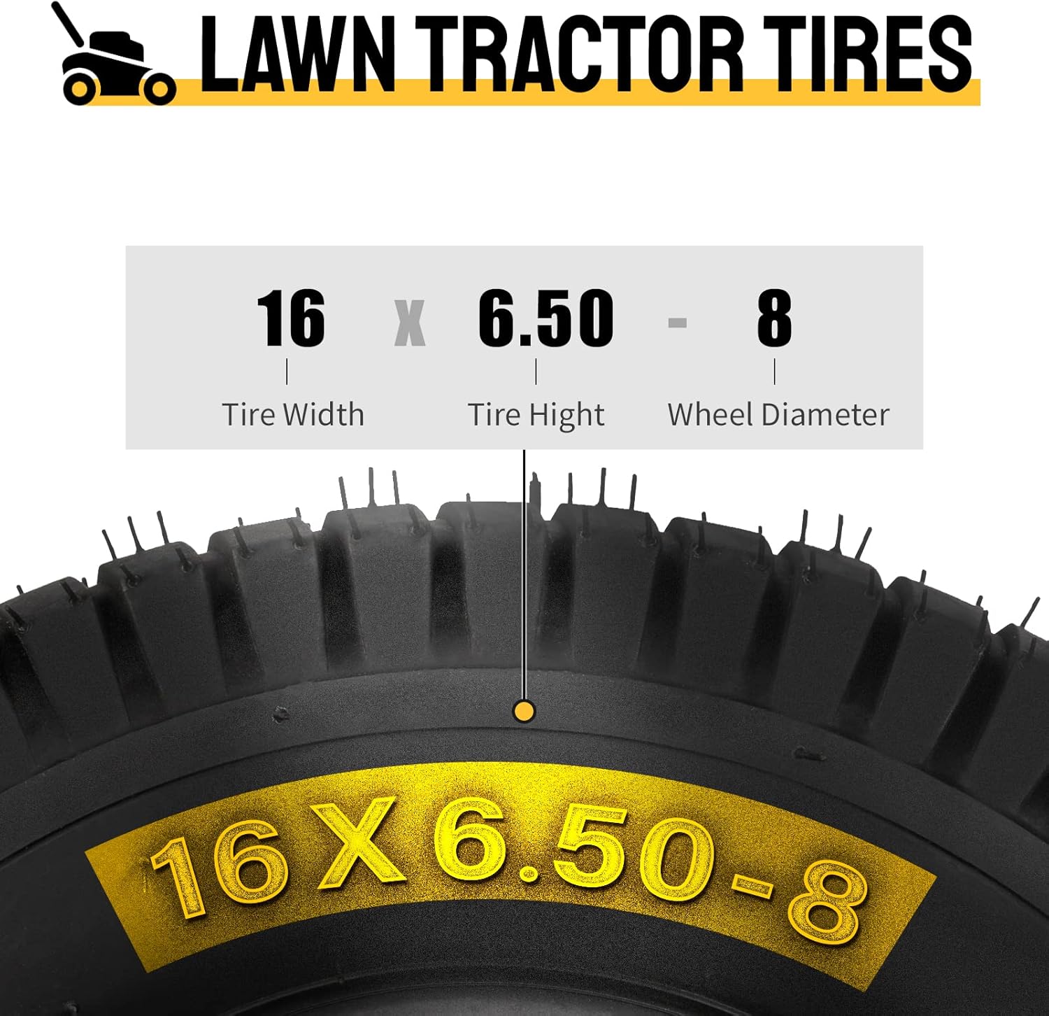 AutoForever Paquete de 2 neumáticos de césped de 16 x 6.50-8 de 4 capas, sin cámara, compatibles con tractor de jardín de 16 x 6.5 x 8 pulgadas