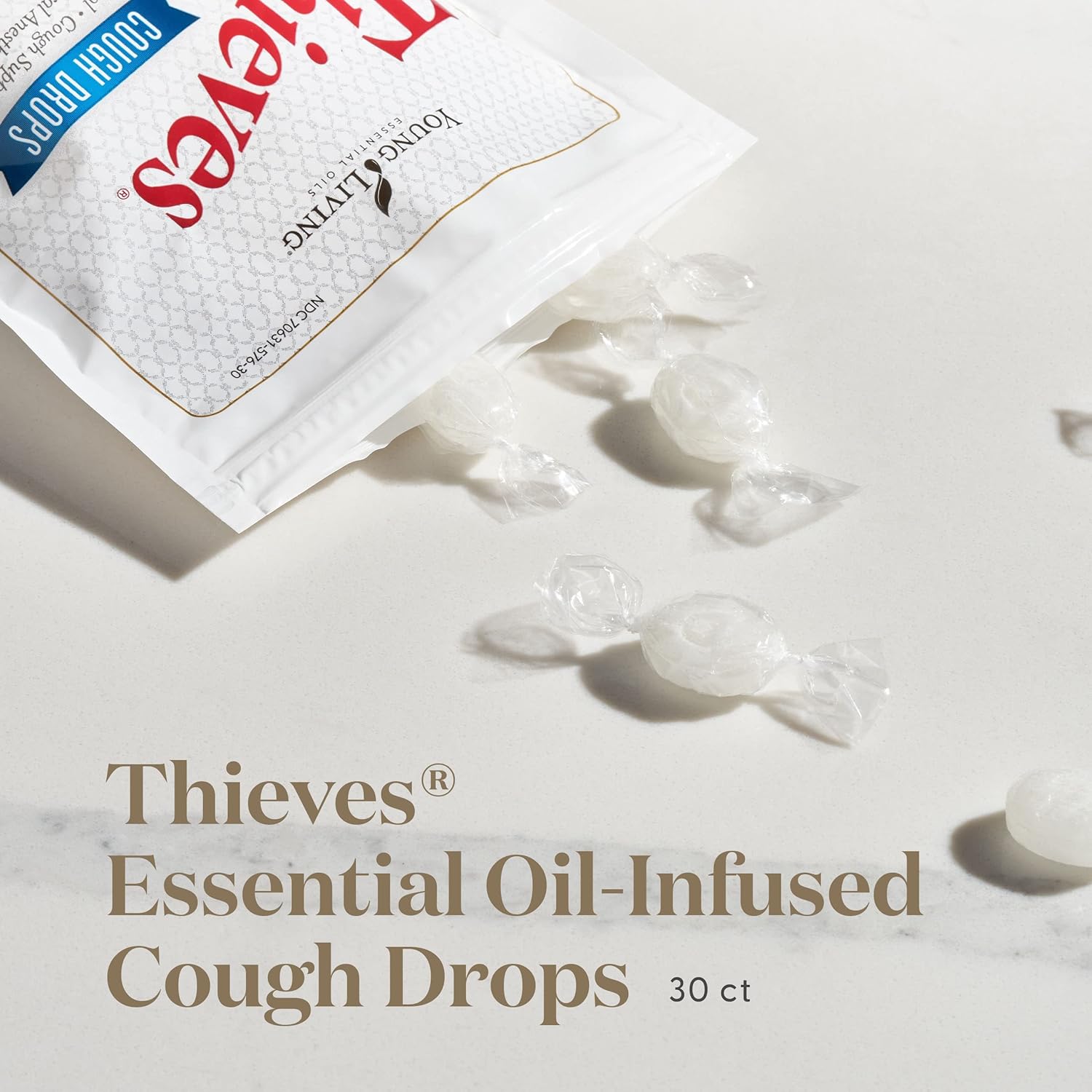 Thieves – Gotas para la tos con infusión de aceite esencial, alivio calmante para la tos y el dolor de garganta con la mezcla distintiva de Young