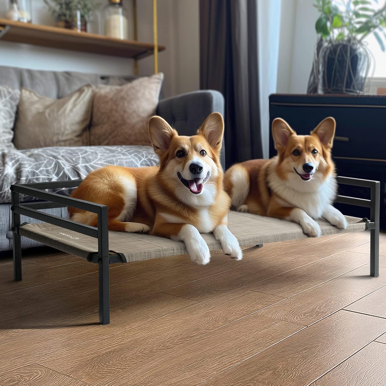 Veehoo Cama elevada de metal para perros, catre elevado para mascotas con malla de textileno lavable a prueba de mordidas, patas antideslizantes y