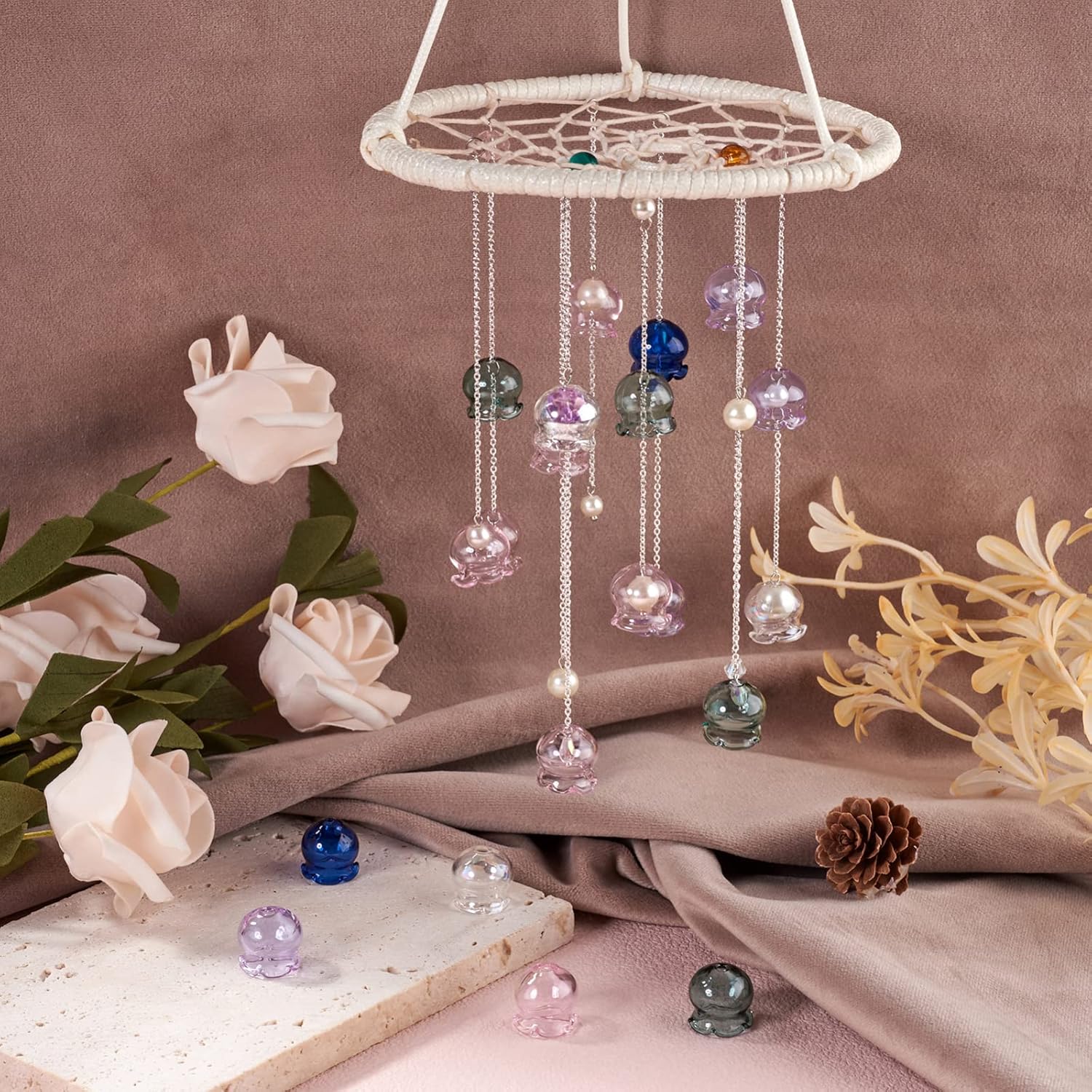 FASHEWELRY 10 cuentas de cristal hechas a mano con flores de trompeta y flores de cristal, cuentas espaciadoras de flores de cristal, cuentas