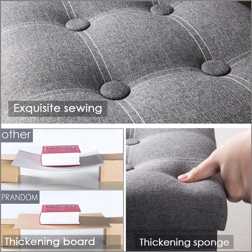 PRANDOM Otomana extra grande con almacenamiento 1 unidad Taburete plegable de lino pequeño con tapa para sala de estar, dormitorio, mesa auxiliar,