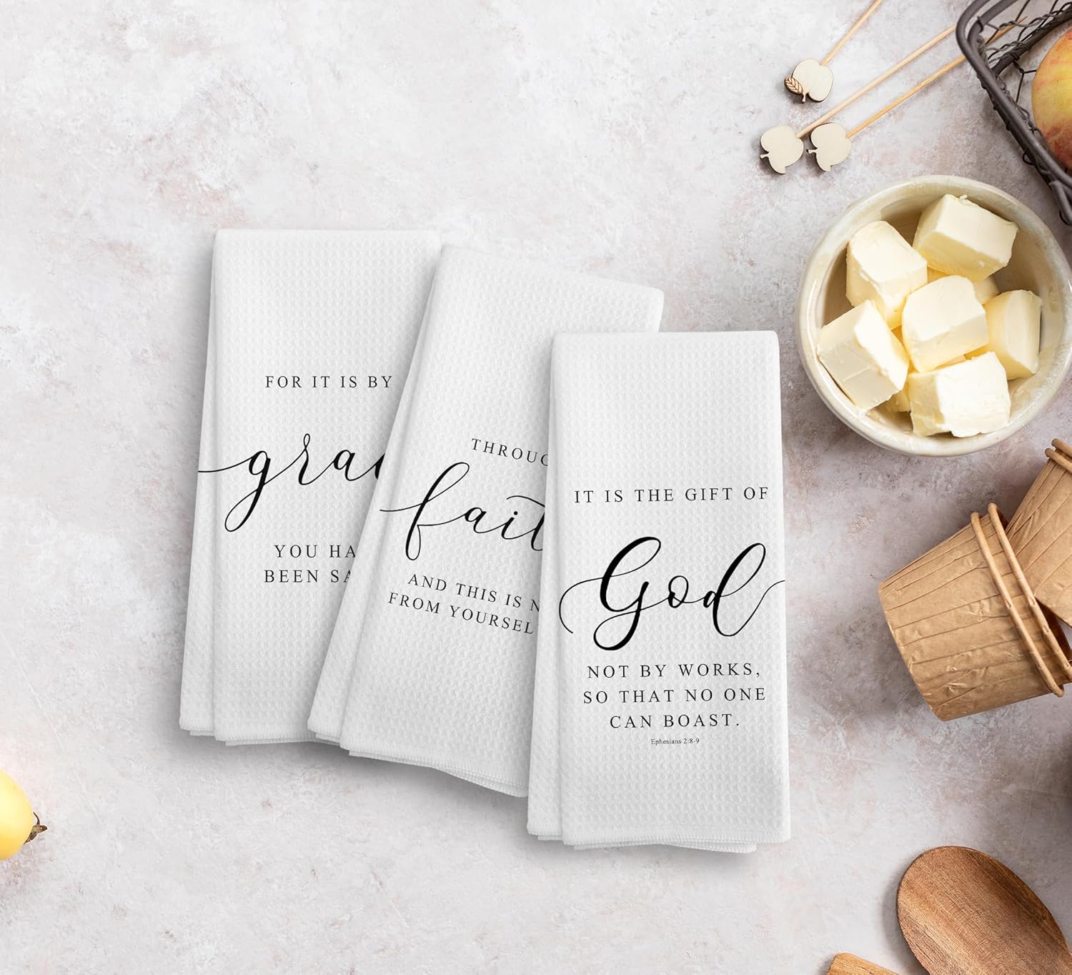 Christian Bible Scripture Efesios 28-9 for It is by Grace – Juego de 3 paños de cocina y paños de cocina, paños de secado absorbentes religiosos,