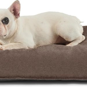 Lesure Cama para perros para jaula Tapete de espuma triturada para perros medianos, colchón para mascotas con funda de lino sintético impermeable Lesure Cama para perros para jaula Tapete de espuma triturada para perros medianos, colchón para mascotas con funda de lino sintético impermeable