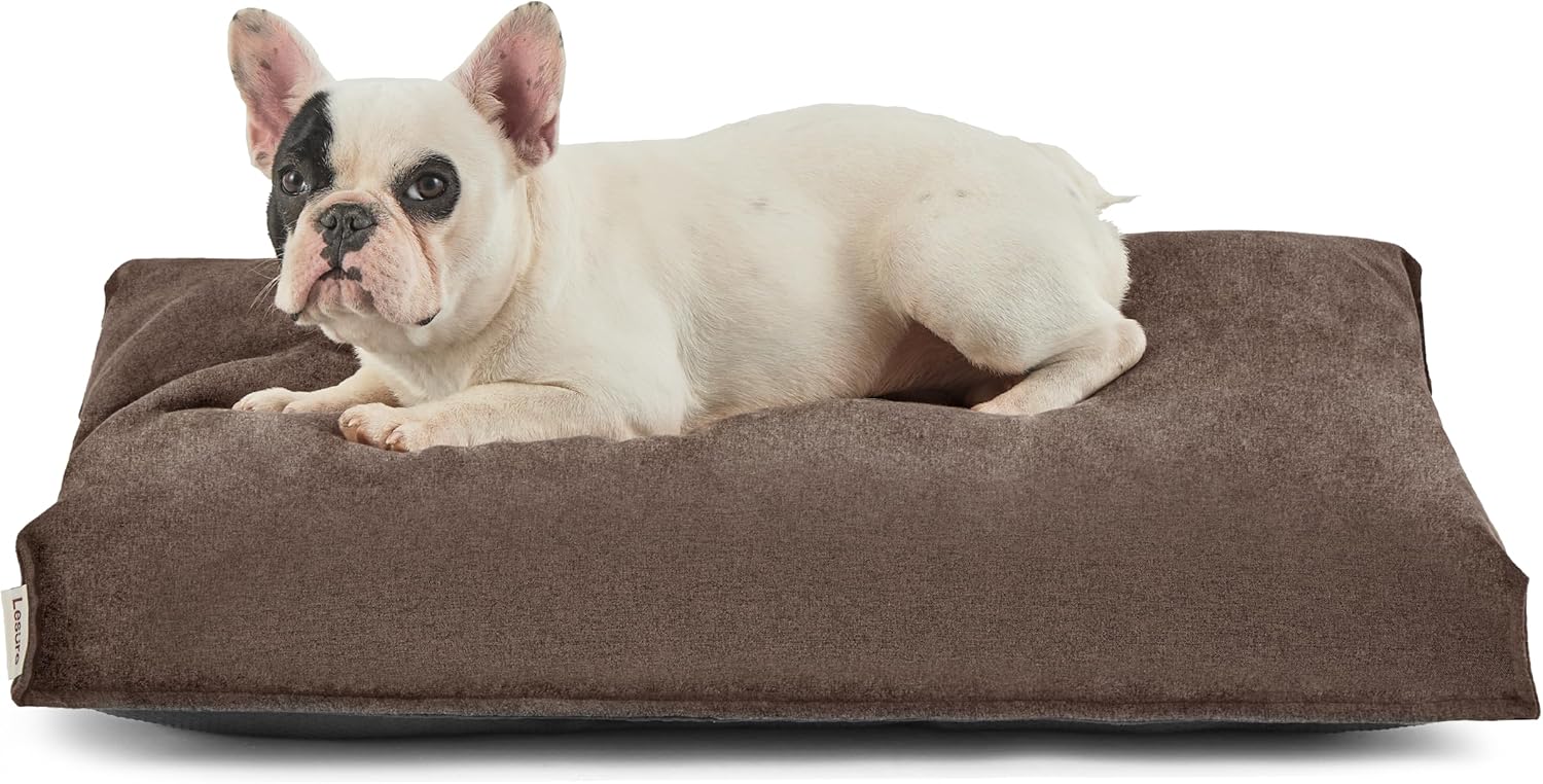 Lesure Cama para perros para jaula  Tapete de espuma triturada para perros medianos, colchón para mascotas con funda de lino sintético impermeable