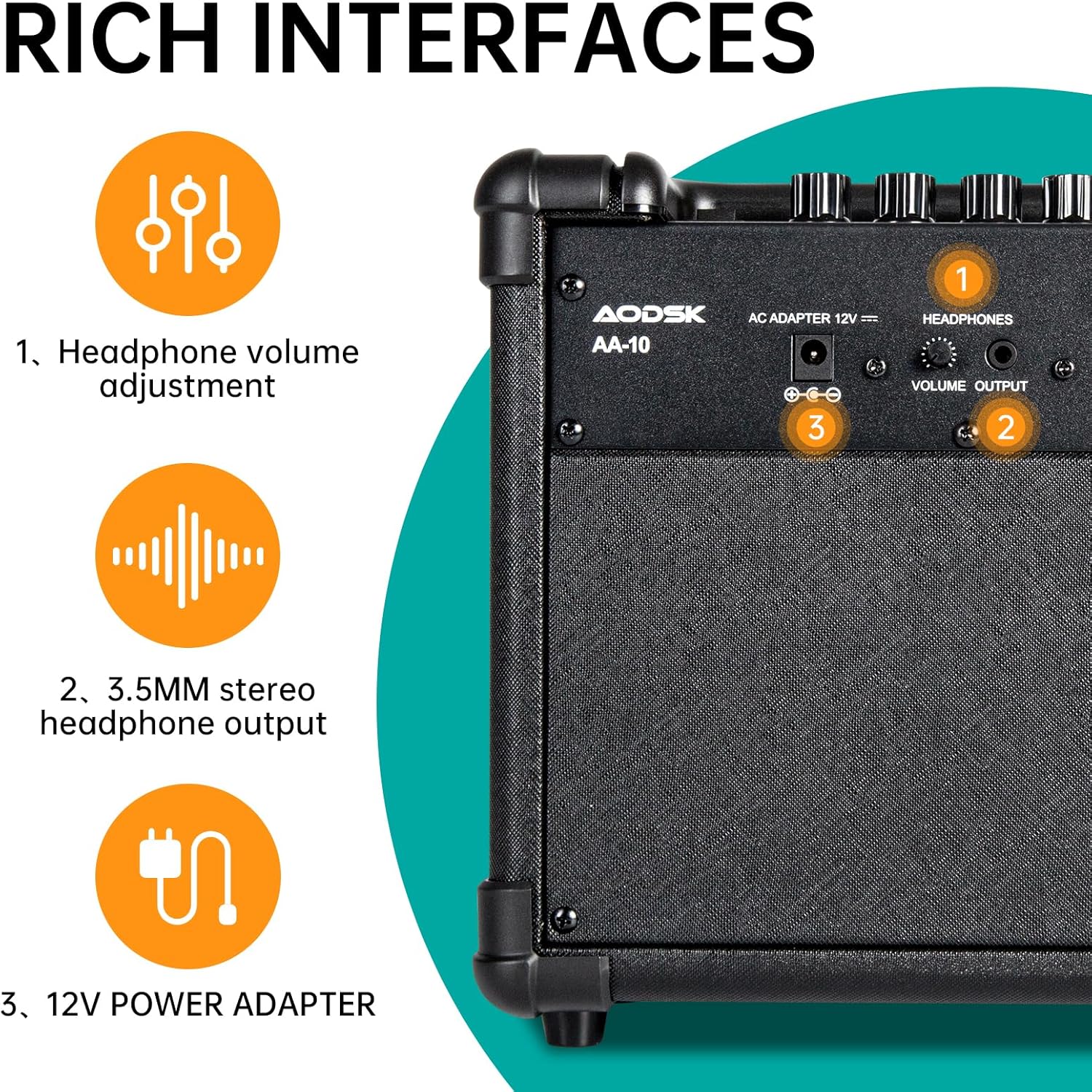 Mini amplificador de guitarra eléctrica, amplificador de efecto de 10 W, conector de salida de auriculares, efectos de sonido limpiodistorsión,