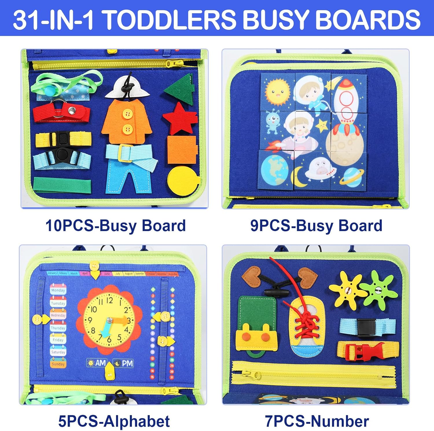 Tabla de actividades para niños pequeños de 1, 2, 3, 4 años, juguetes Montessori para niñas de 1 año, juguete sensorial de viaje para aprender