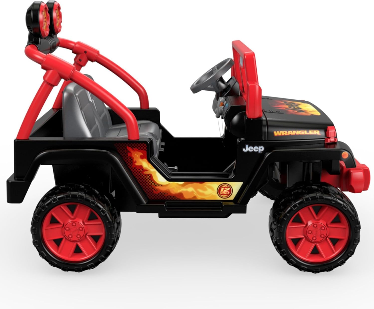 Power Wheels – Juguete montable Jeep Wrangler Tough Talking con sonidos y micrófono, juguete preescolar, tracción multiterreno, 2 asientos, negro y