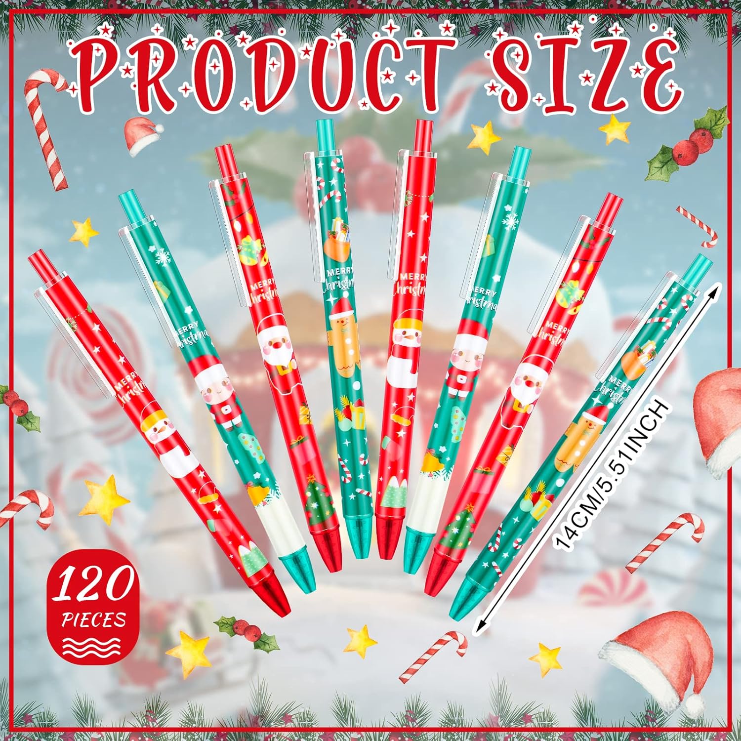 Leinuosen 120 bolígrafos de Navidad a granel, bolígrafo de tinta de gel retráctil, bolígrafos lindos de Navidad, bolígrafos navideños para niños y